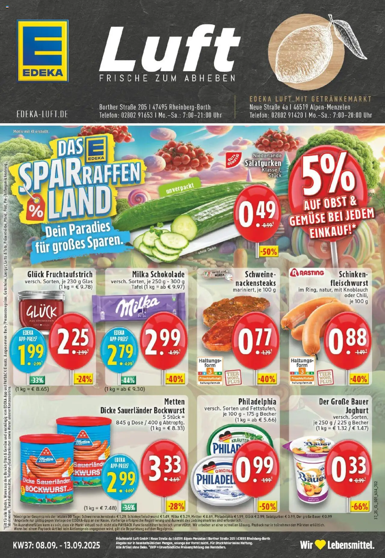 Edeka prospekt Rheinberg - Borth	 – gültig ab 07.09.2025 | Seite: 1 | Produkte: Schokolade, Milka, Knoblauch, Schinken