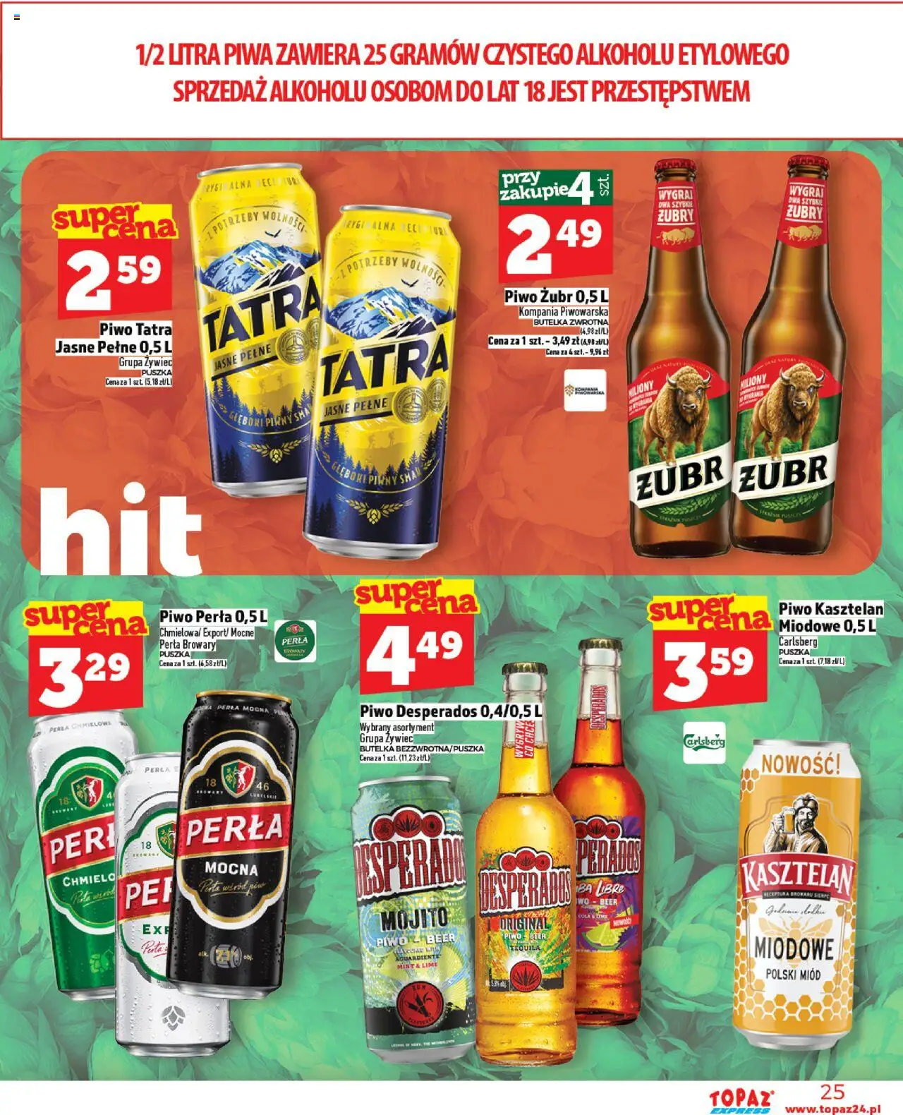 Topaz Gazetka - Express od 23.10.2025 | Strona: 25 | Produkty: Piwo perła, Piwo Desperados, Tequila, Piwo