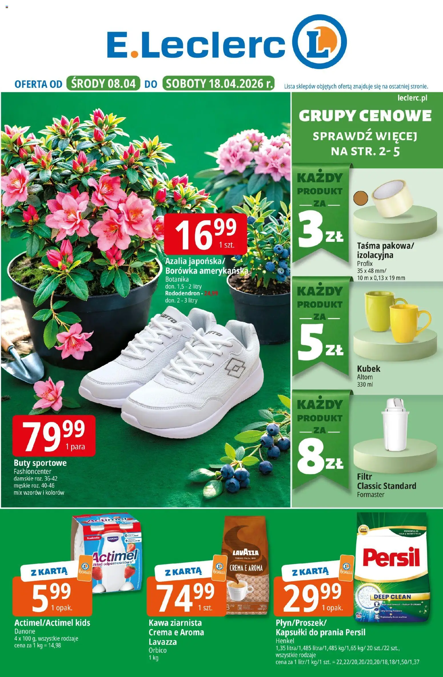E.Leclerc gazetka - Tychy od 08.04.2026 | Strona: 1 | Produkty: Buty, Persil, Lavazza, Kapsułki do prania