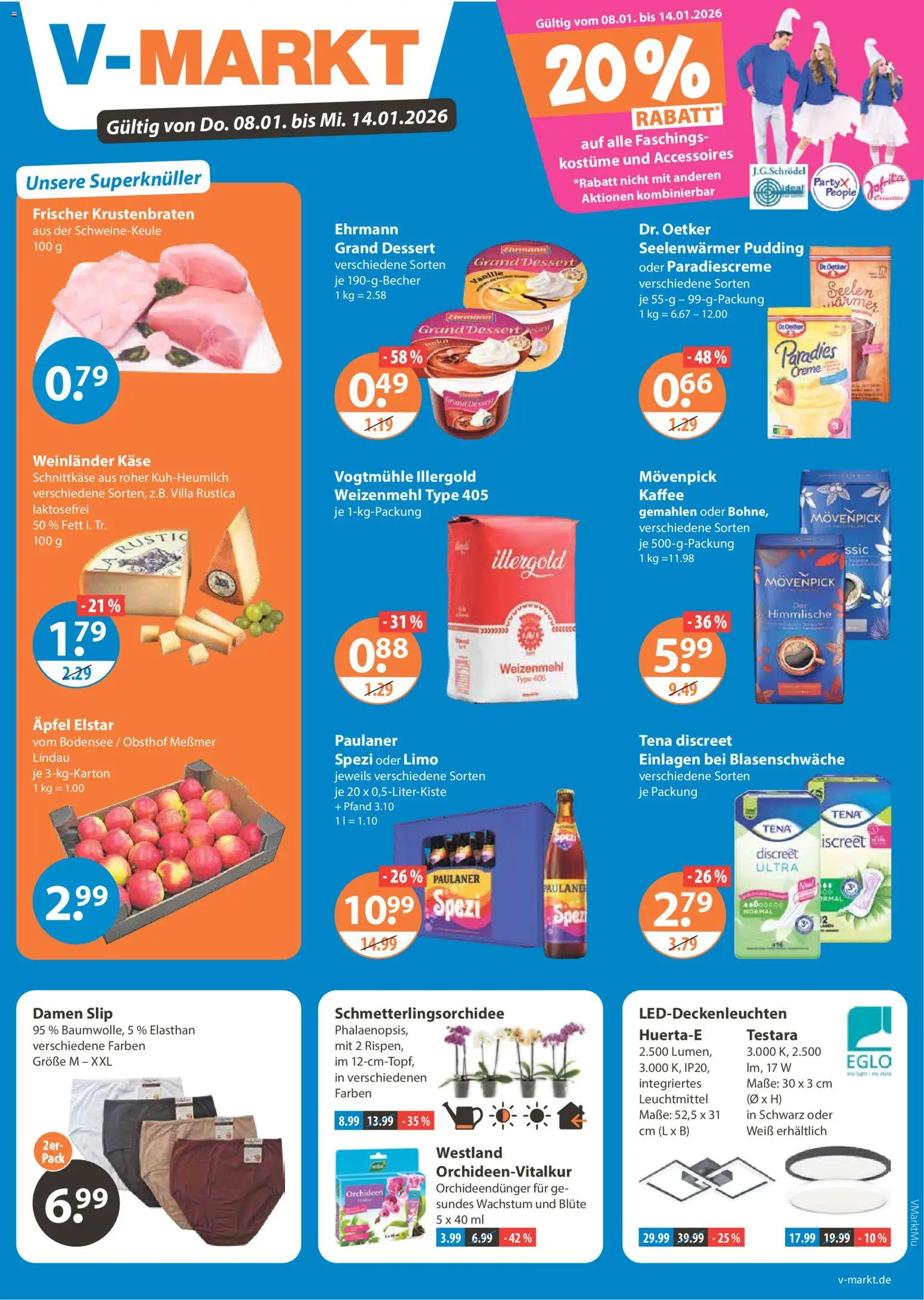 V-Markt - München – gültig ab 08.01.2026 | Seite: 1 | Produkte: Messmer, Äpfel, Krustenbraten, Pudding