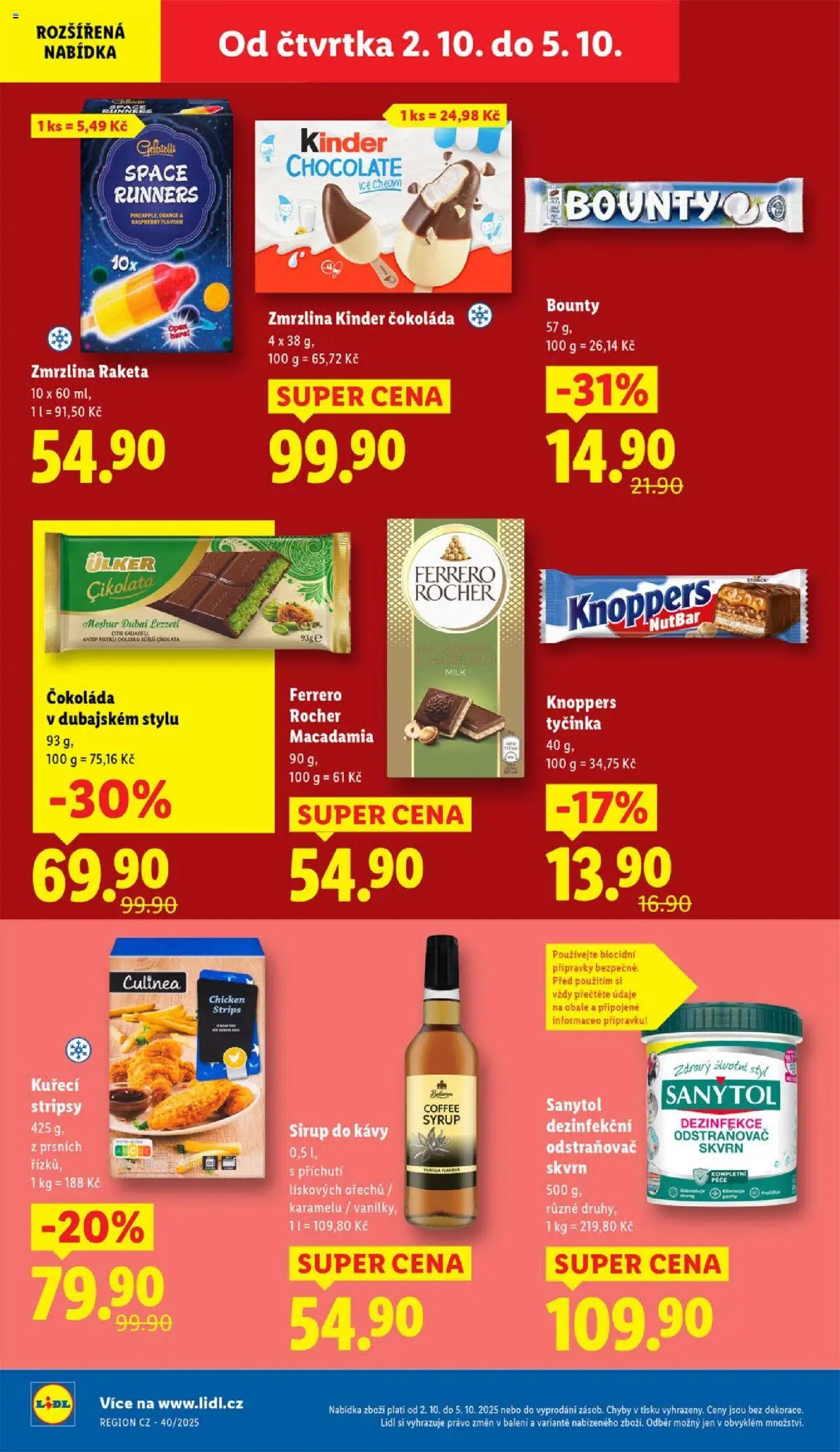 Lidl leták od 02.10.2025 | Strana: 20 | Produkty: Ferrero Rocher, Čokoláda, Zmrzlina, Kuřecí stripsy