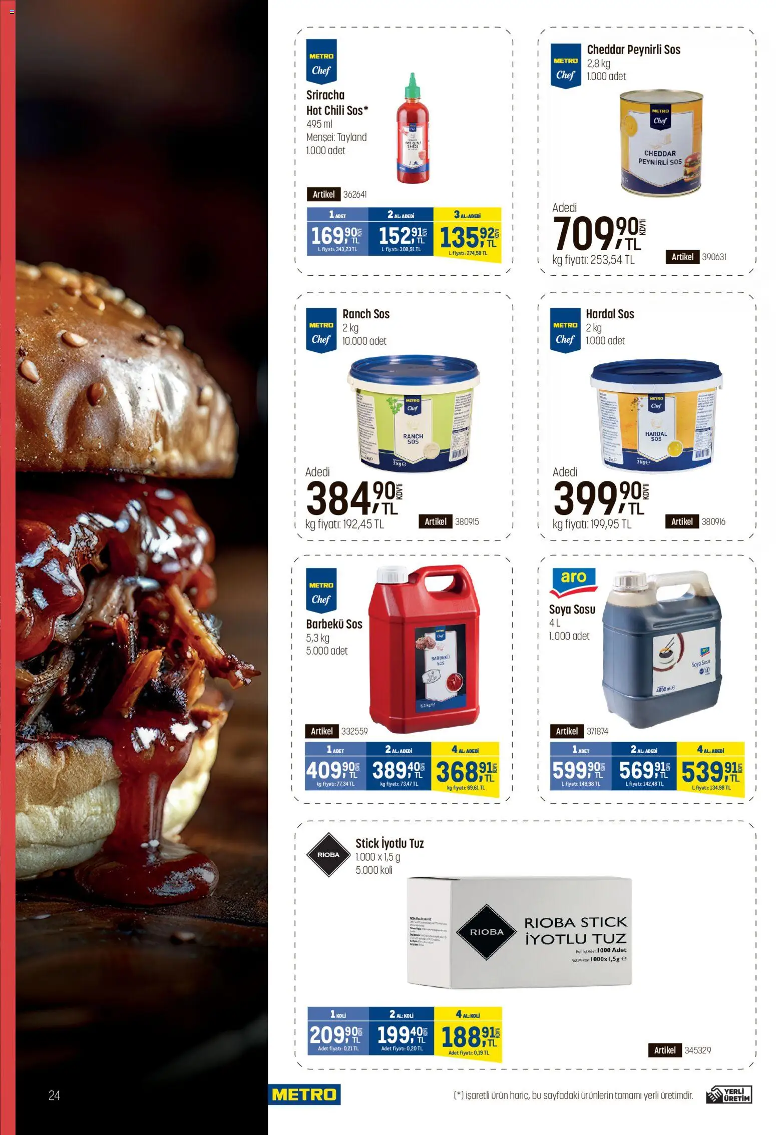 Metro - Fast Food Kataloğu - 08.04.2026 tarihinden itibaren geçerlidir | Sayfa: 24 | Ürünler: Ranch sos, Barbekü sos, Soya sosu, Tuz