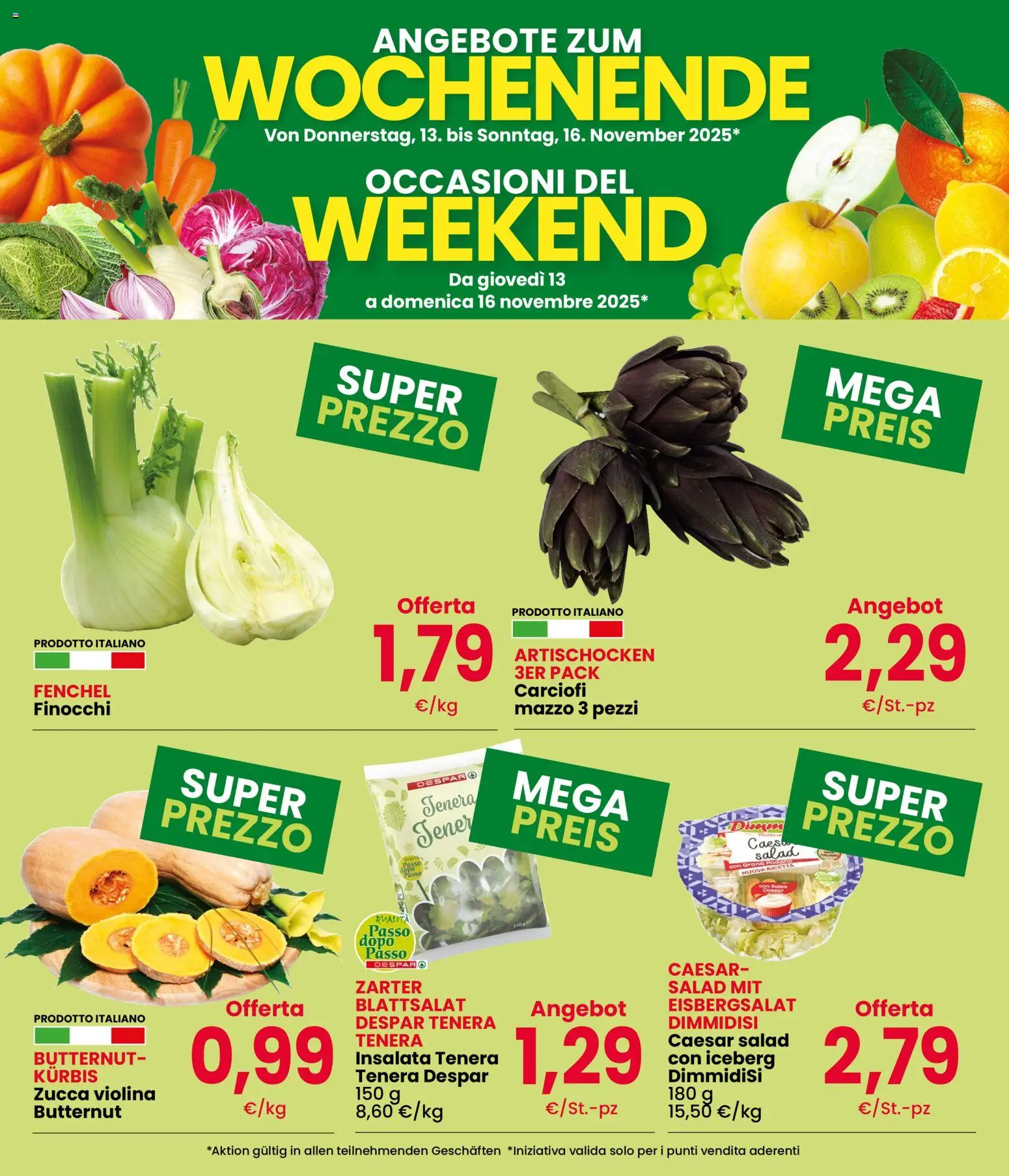 Volantino Despar del 13.11.2025 | Pagina: 3 | Prodotti: Insalata, Carciofi, Zucca, Grana Padano