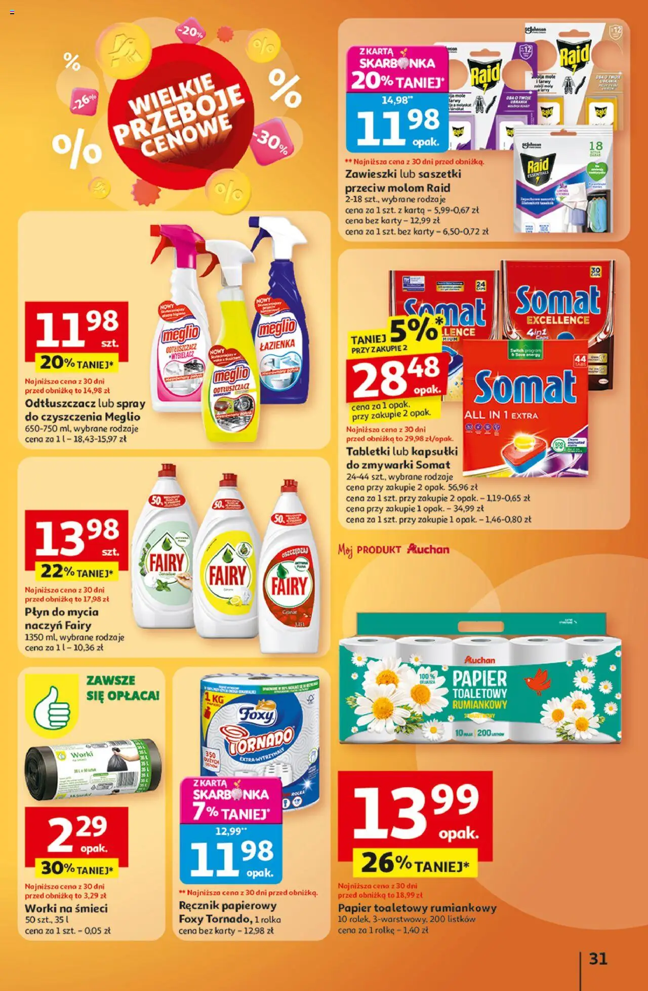Auchan Gazetka - Wielkie przeboje cenowe Hipermarket od 09.10.2025 | Strona: 31 | Produkty: Meglio, Karta, Fairy, Ręcznik papierowy