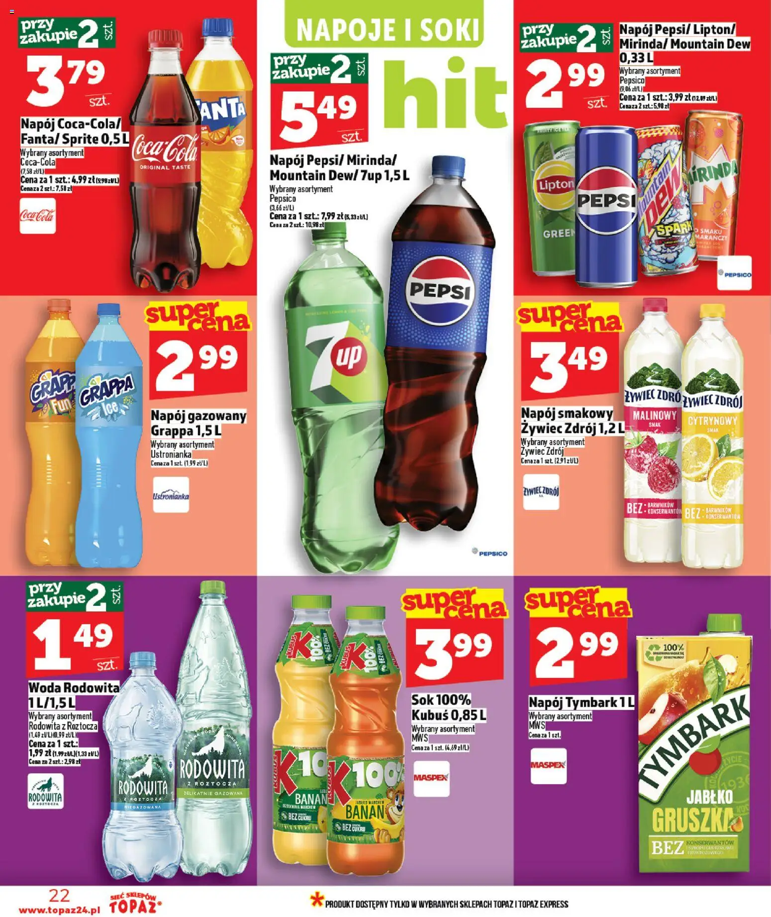 Topaz gazetka od 12.03.2026 | Strona: 22 | Produkty: Napoje, Soki, Coca cola, Banan