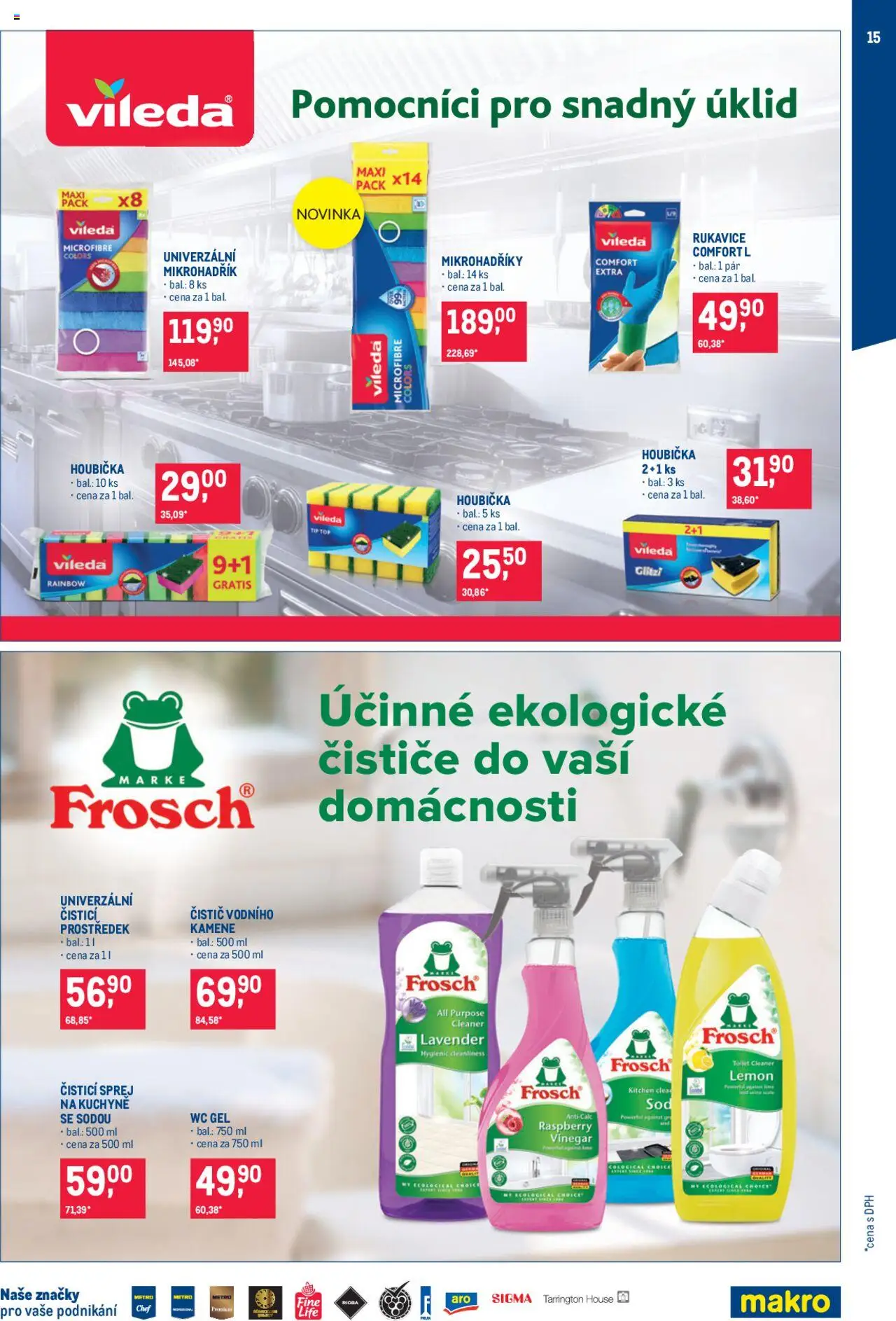 Makro leták - Úklid od 24.09.2025 | Strana: 15 | Produkty: Houbička, Rukavice, Wc, Kuchyně