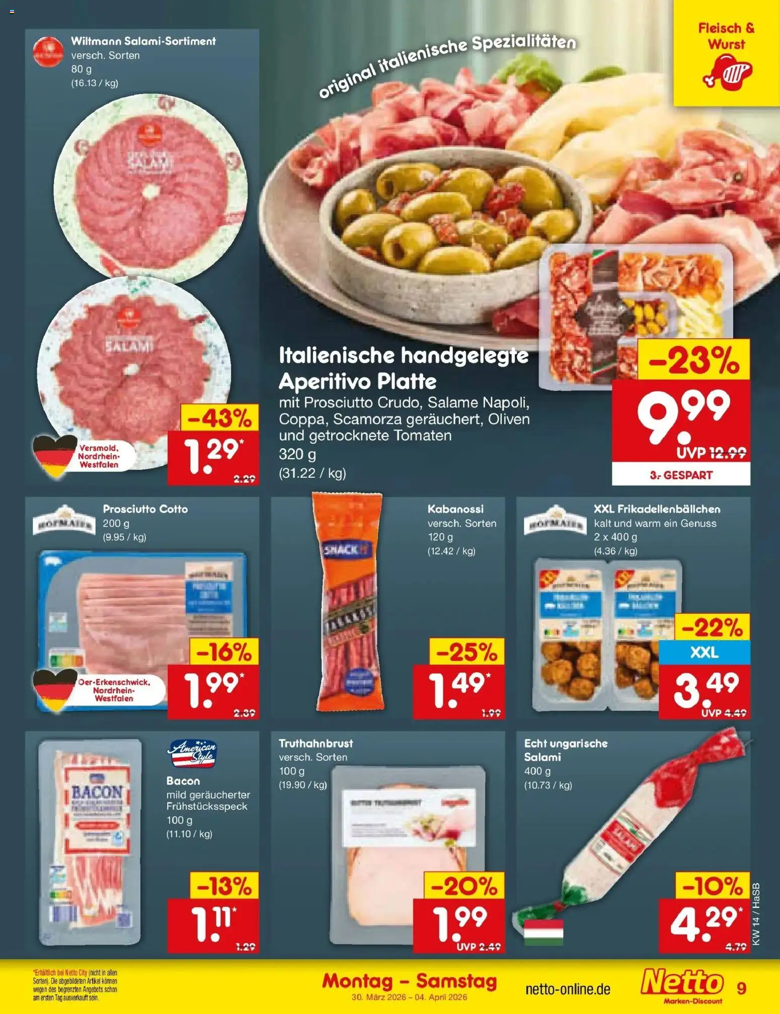 Netto Marken-Discount Prospekt Wuppertal	 – gültig ab 30.03.2026 | Seite: 9 | Produkte: Tomaten, Wurst, Salami, Fleisch