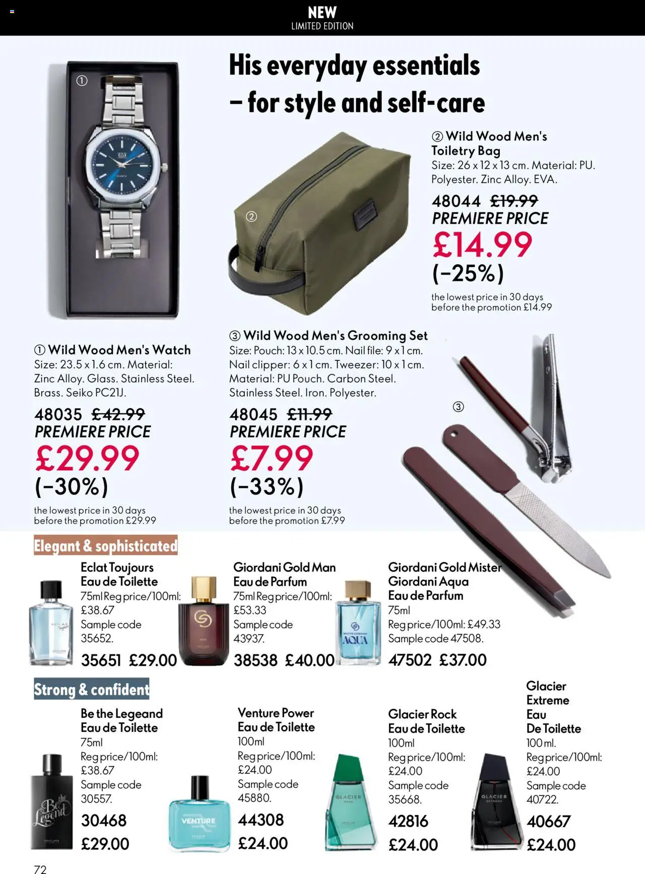 {H1} | Page: 72 | Products: Eau de toilette, Watch, Bag