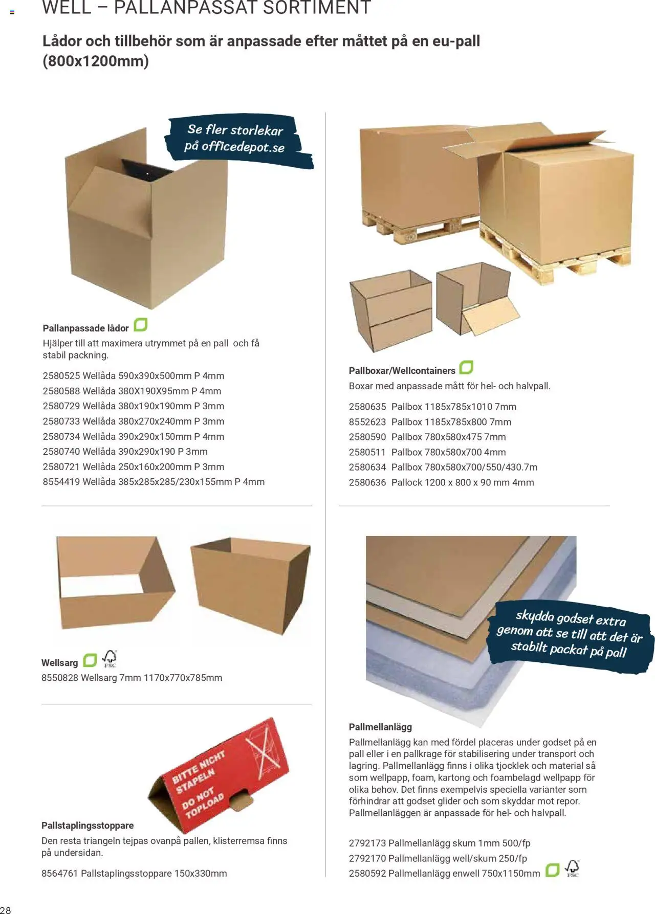 Office Depot reklamblad aktuell från 11.11.2024 | Sida: 28 | Produkter: Pallkrage, Pall, Wellpapp, Kartong