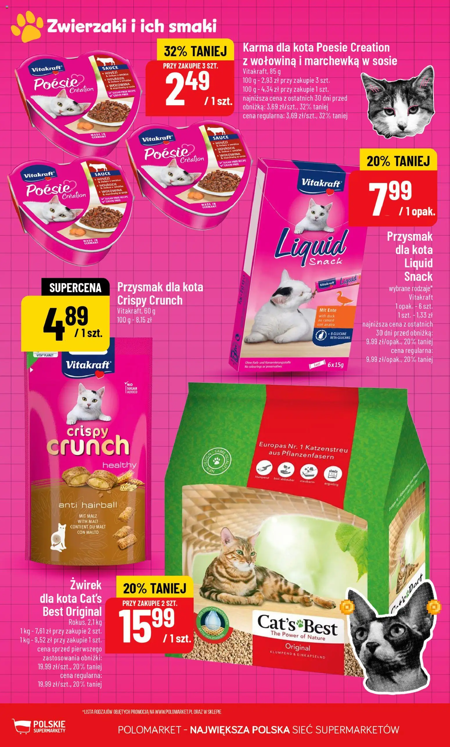 POLOmarket gazetka - Zwierzaki i ich smaki od 25.03.2026 | Strona: 8 | Produkty: Żwirek dla kota, Karma dla kota, Wołowina, Marchewka
