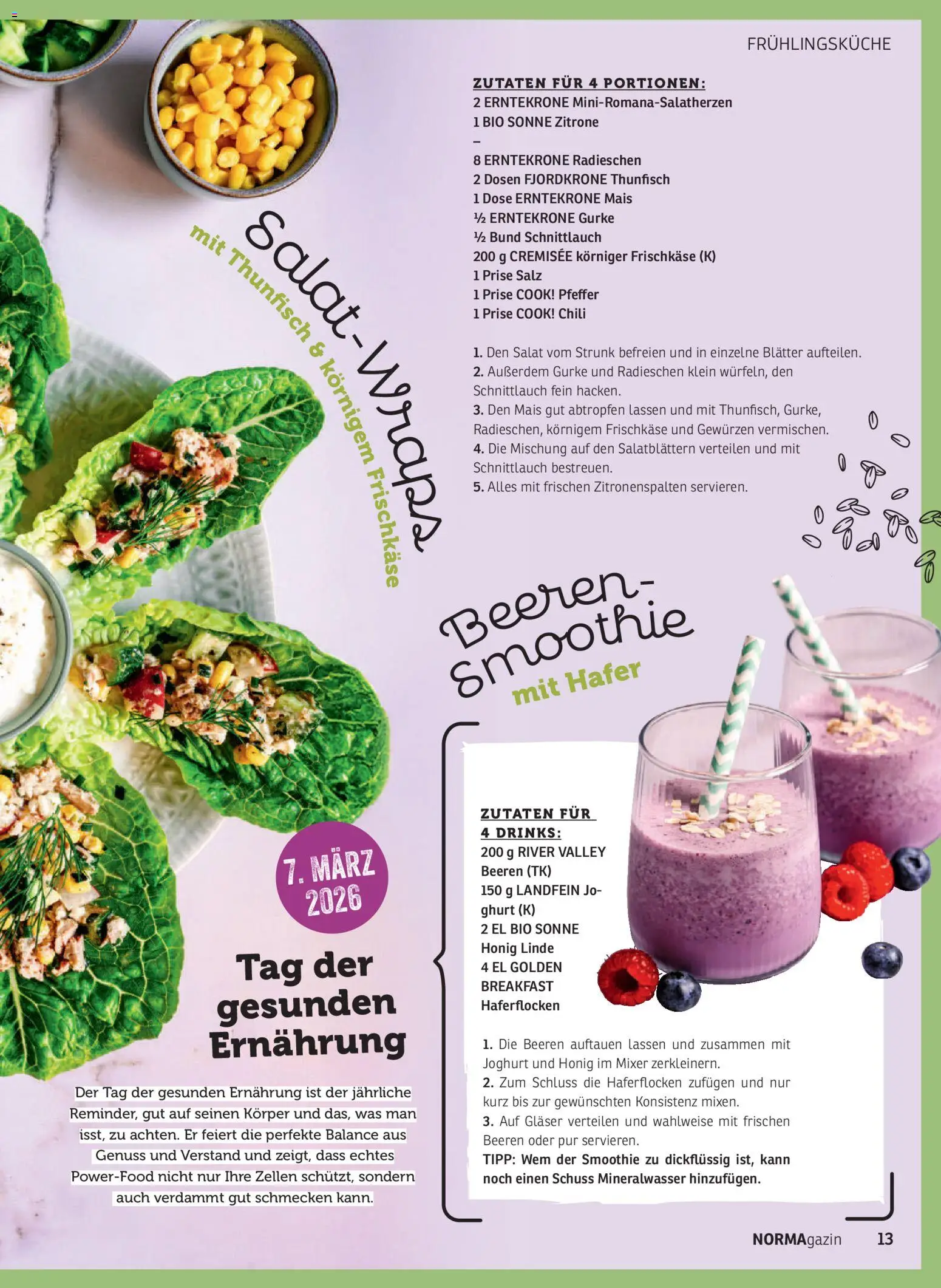 Norma NORMAgazin März/April 2026 – gültig ab 01.03.2026 | Seite: 13 | Produkte: Joghurt, Mineralwasser, Salz, Salat