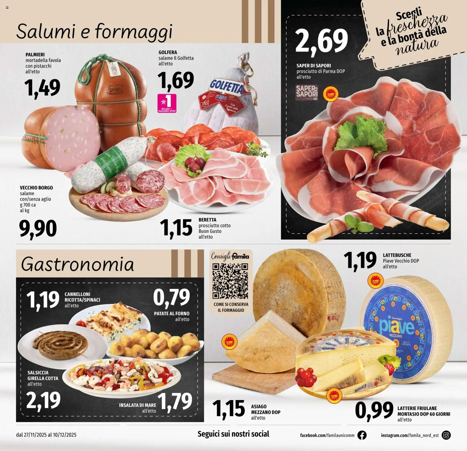 Volantino Famila del 27.11.2025 | Pagina: 6 | Prodotti: Prosciutto di Parma, Insalata, Formaggio, Mortadella