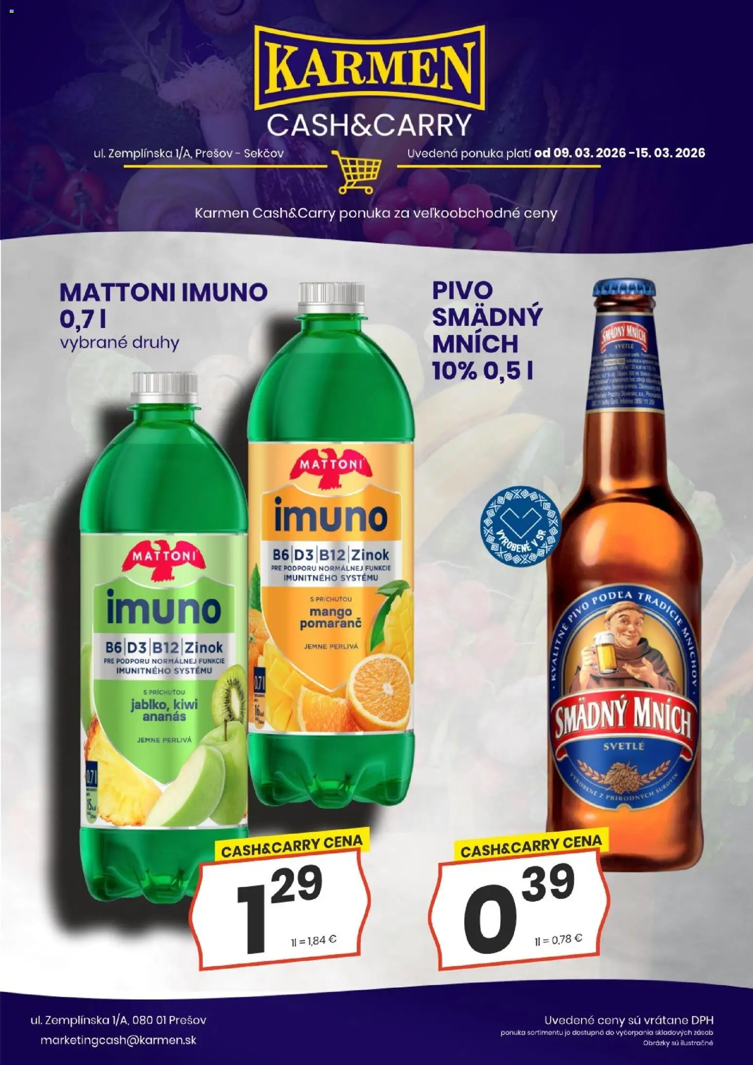 Nové KARMEN CBA akcie – leták je platný od 09.03.2026 | Strana: 6 | Produkty: Pivo, Smädný Mních, Kiwi, Mango