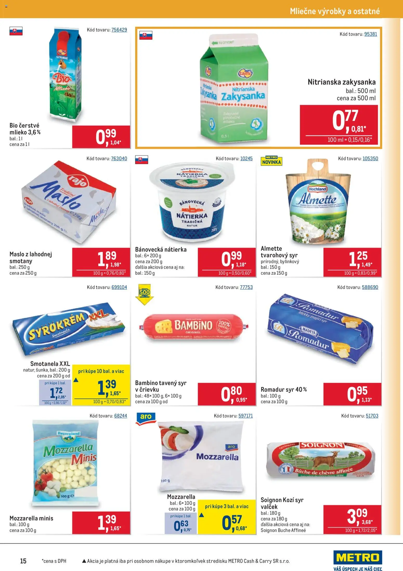 Nové Metro akcie – leták je platný od 28.01.2026 | Strana: 15 | Produkty: Maslo, Mlieko, Syr, Mozzarella