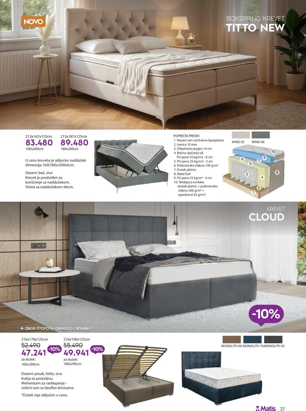 Matis katalog - važi od 01.08.2025 | Strana: 37 | Proizvode: Krevet, Dušek, Kutija