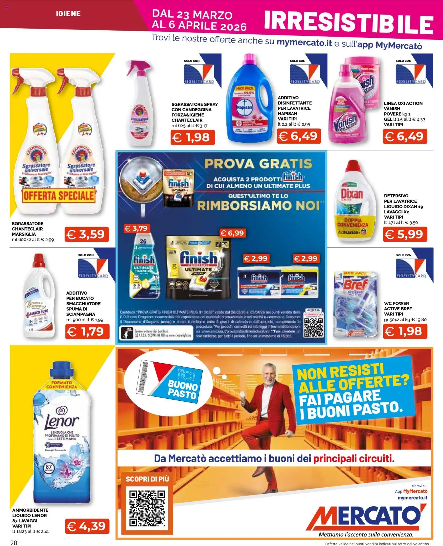 Volantino Mercatò del 23.03.2026 | Pagina: 28 | Prodotti: Spray disinfettante, Tè, Sgrassatore, Lavatrice