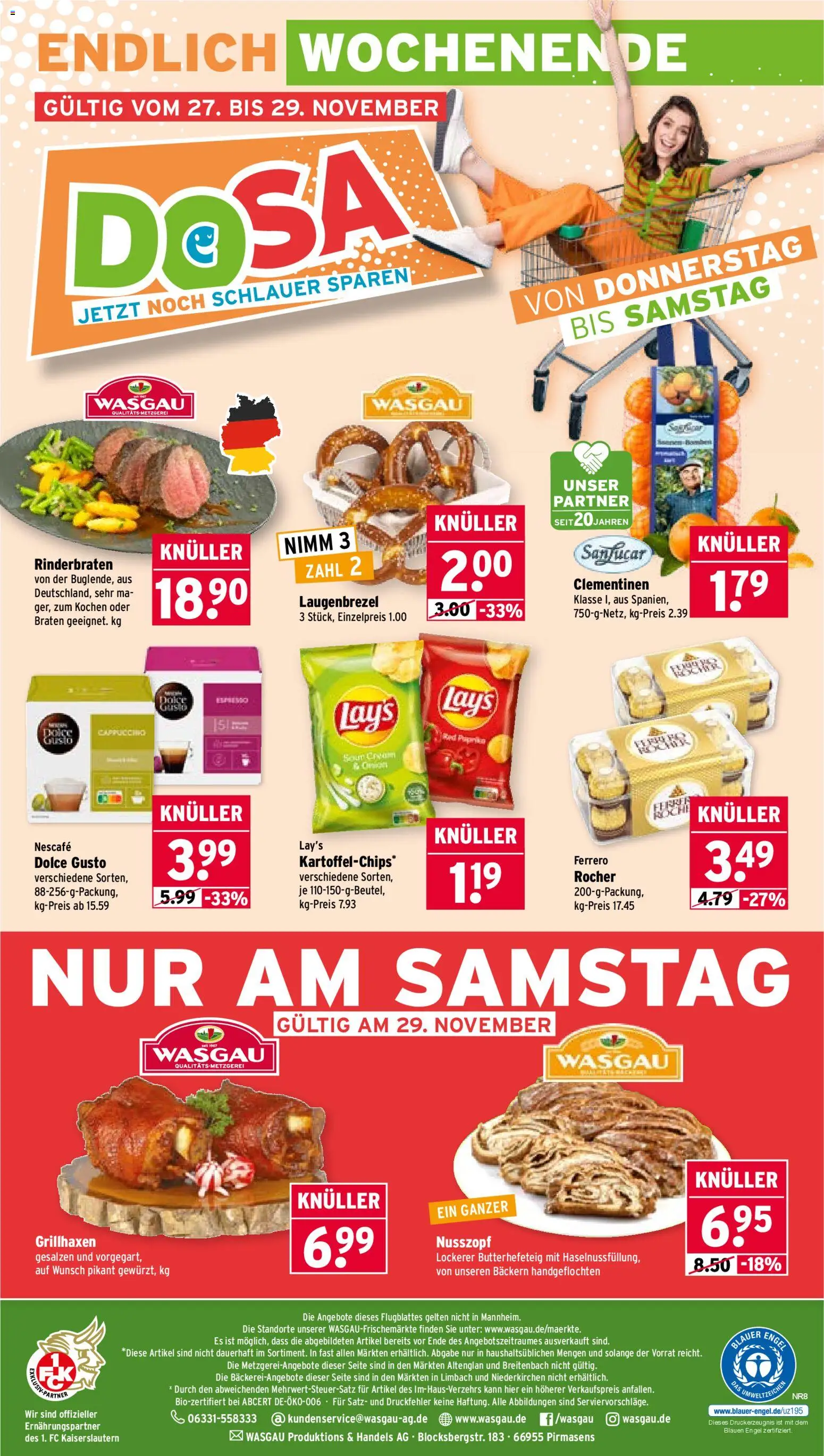 Wasgau Prospekt 	 – gültig ab 24.11.2025 | Seite: 28 | Produkte: Rinderbraten, Nescafe, Dolce gusto