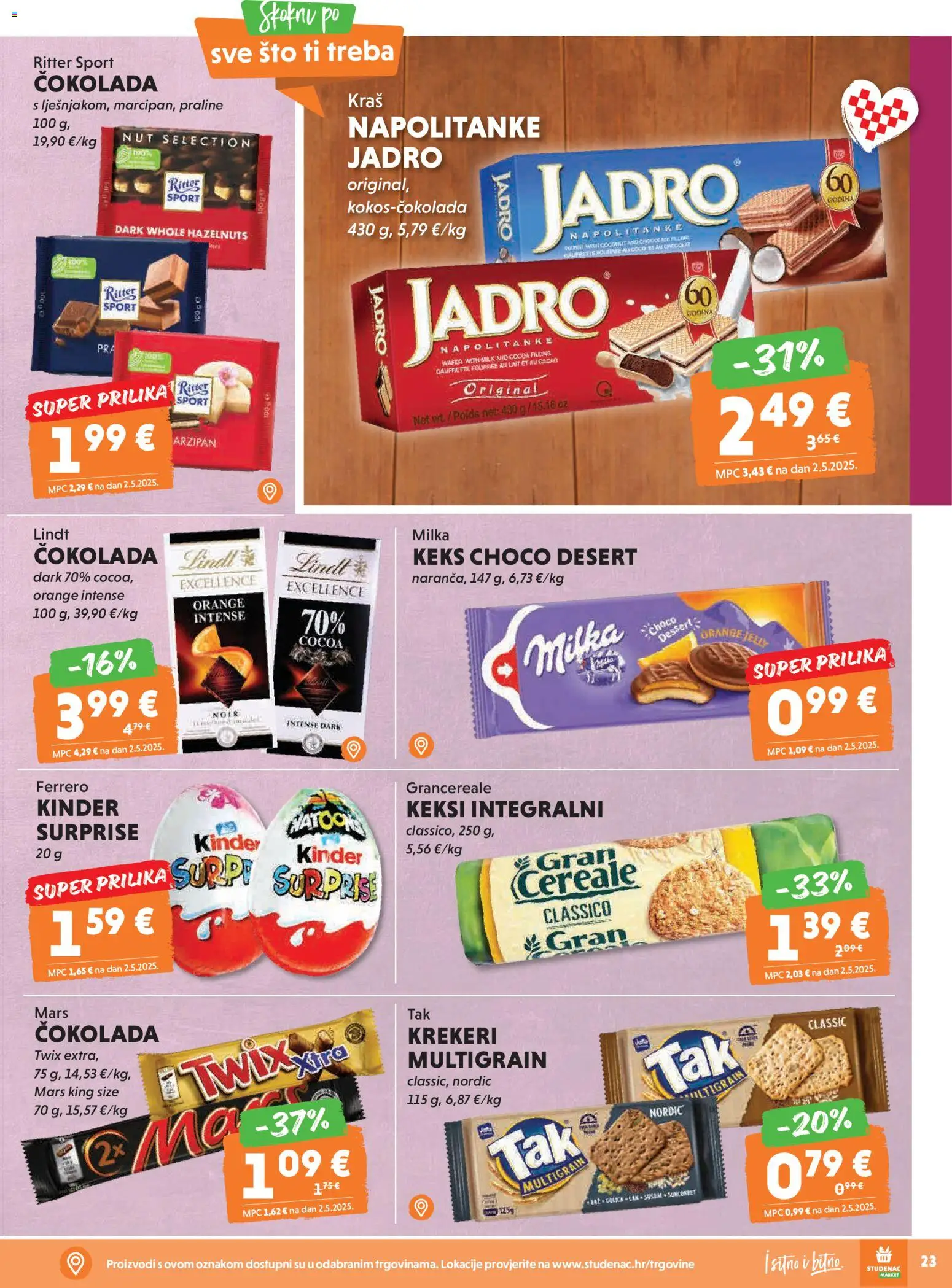 Studenac katalog | vrijedi od 25.02.2026 | Stranica: 23 | Proizvodi: Keksi, Čokolada, Keks, Milka