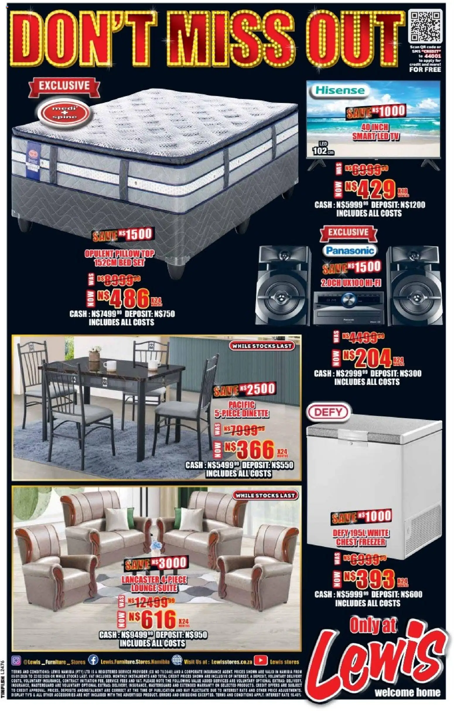 New Lewis Stores catalogue – valid from 05.01.2026 | Page: 12 | Products: Pillow, TV, Lounge suite, Chest freezer