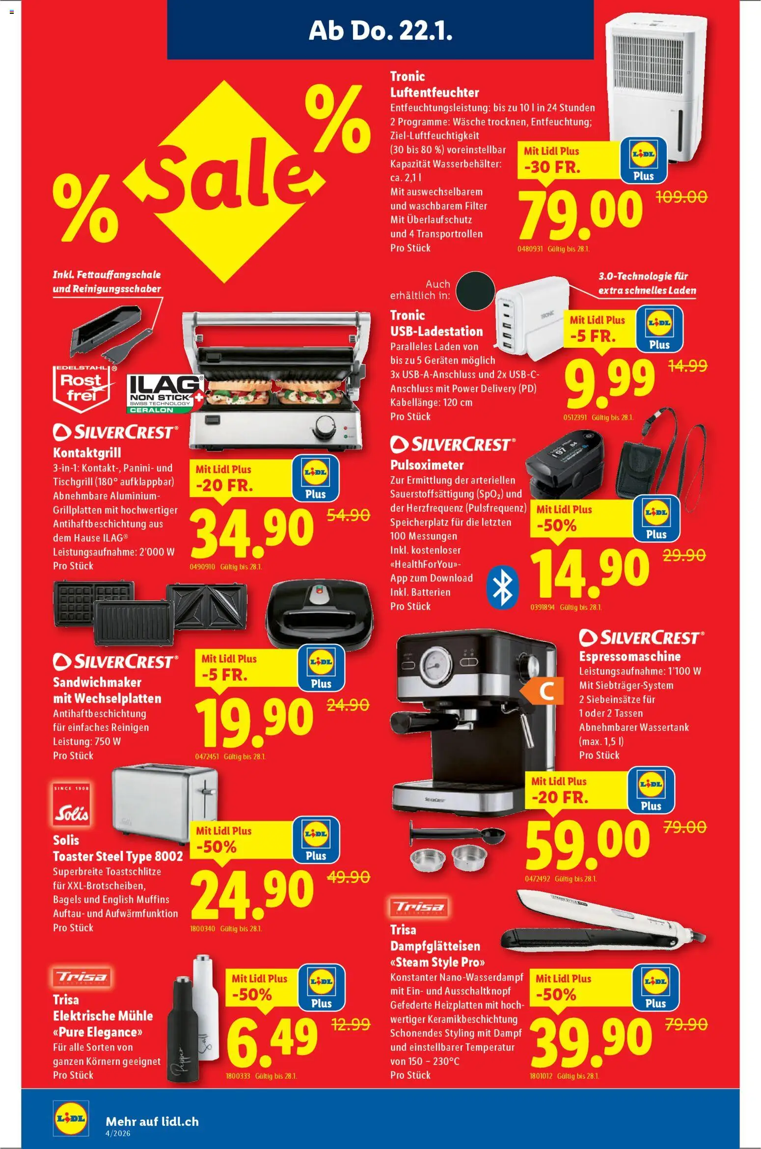Lidl Aktionen – gültig ab 22.01.2026 | Seite: 14 | Produkte: Sandwichmaker, Toaster, Mühle