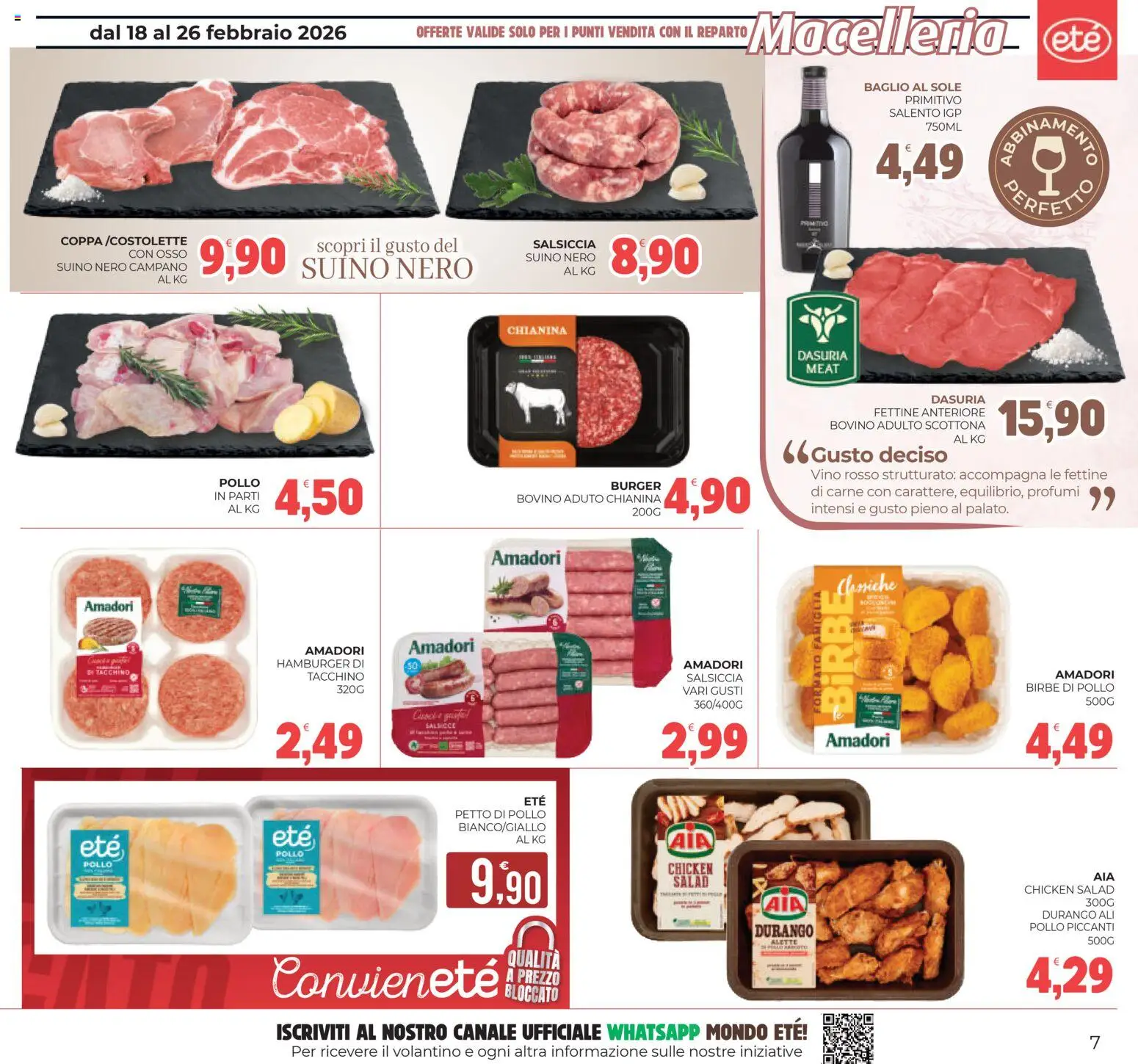 Volantino Eté del 18.02.2026 | Pagina: 7 | Prodotti: Suino, Tacchino, Vino, Hamburger
