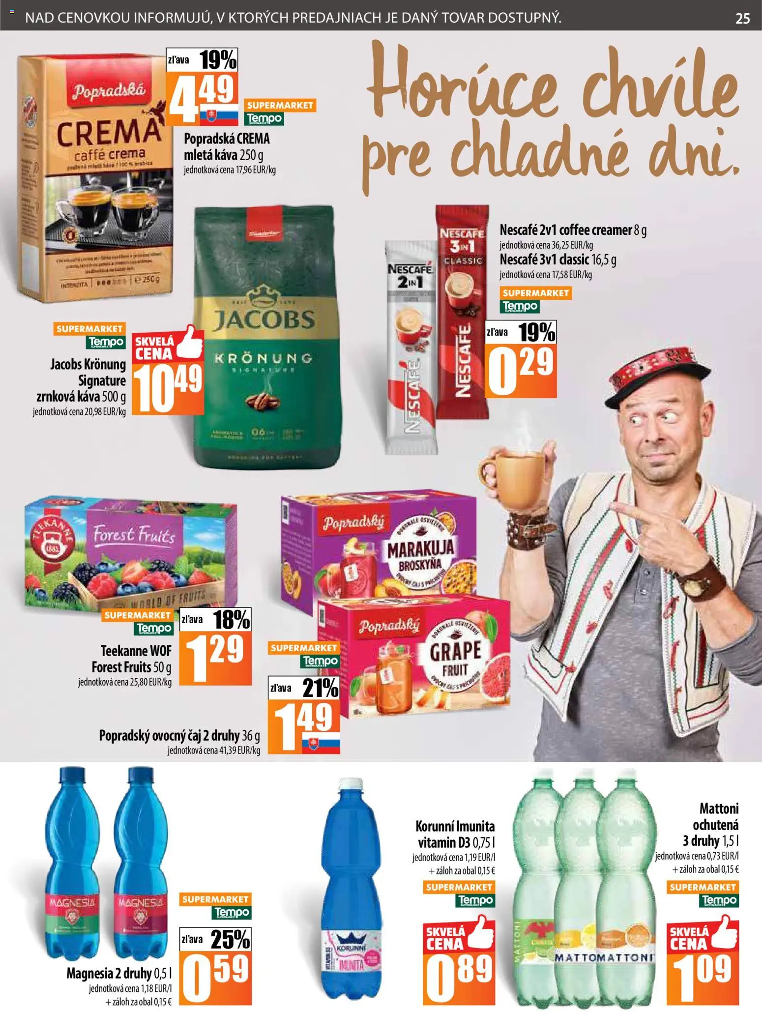 Nové COOP Jednota akcie – leták je platný od 13.11.2025 | Strana: 25 | Produkty: Čaj, Magnesia, Mattoni, Nescafé Classic