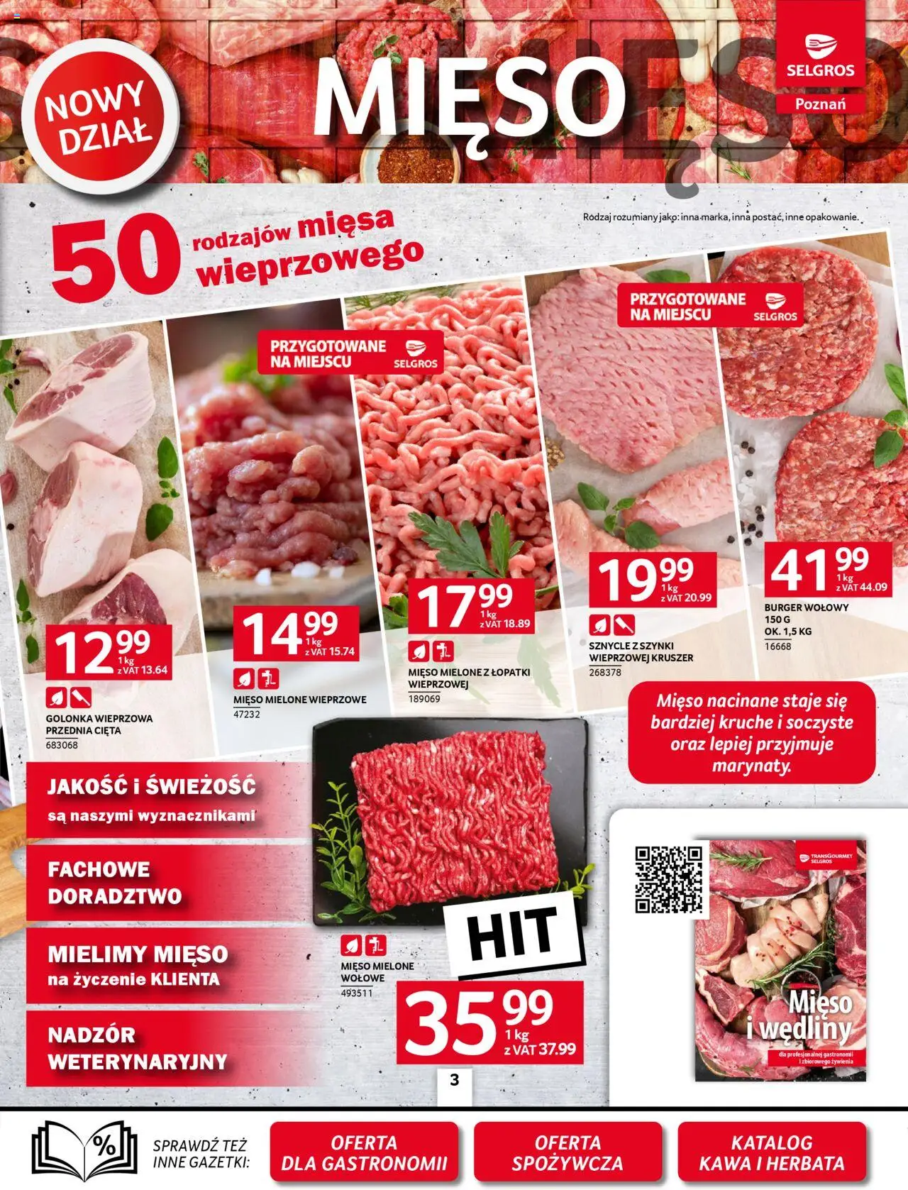 Selgros cash&carry Gazetka - Poznań oferta dla gastronomii od 09.10.2025 | Strona: 3 | Produkty: Burger wołowy, Golonka wieprzowa, Mięso mielone, Herbata