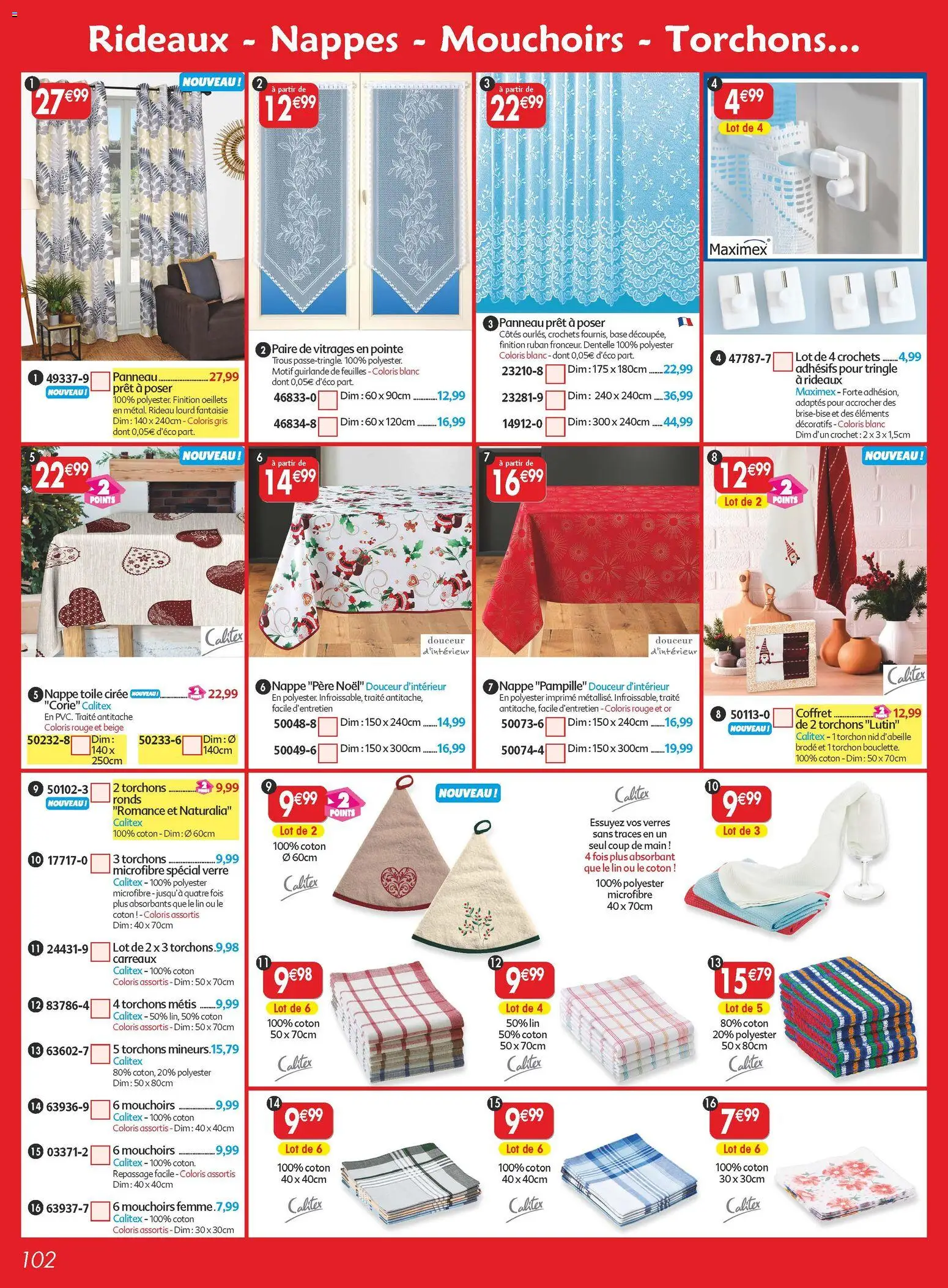 {H1} | Page: 102 | Produits: Torchon, Base, Mouchoirs, Rideau