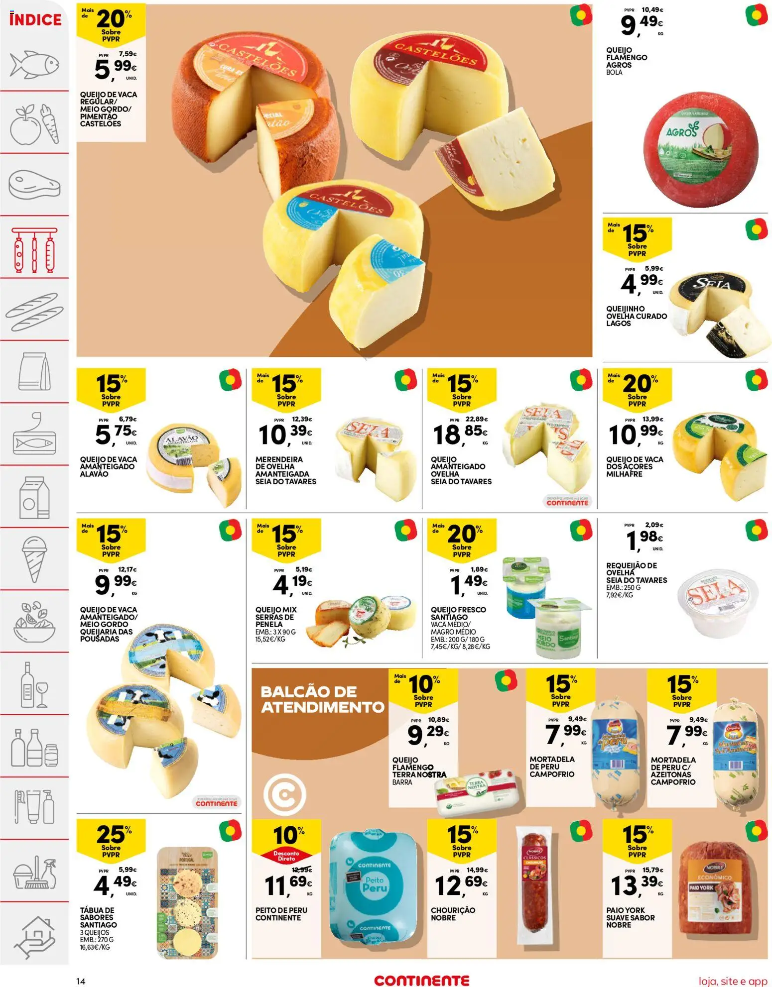 Continente folheto │ válido de 21.04.2026 | Página: 14 | Produtos: Mortadela, Tábua, Azeitonas, Peru
