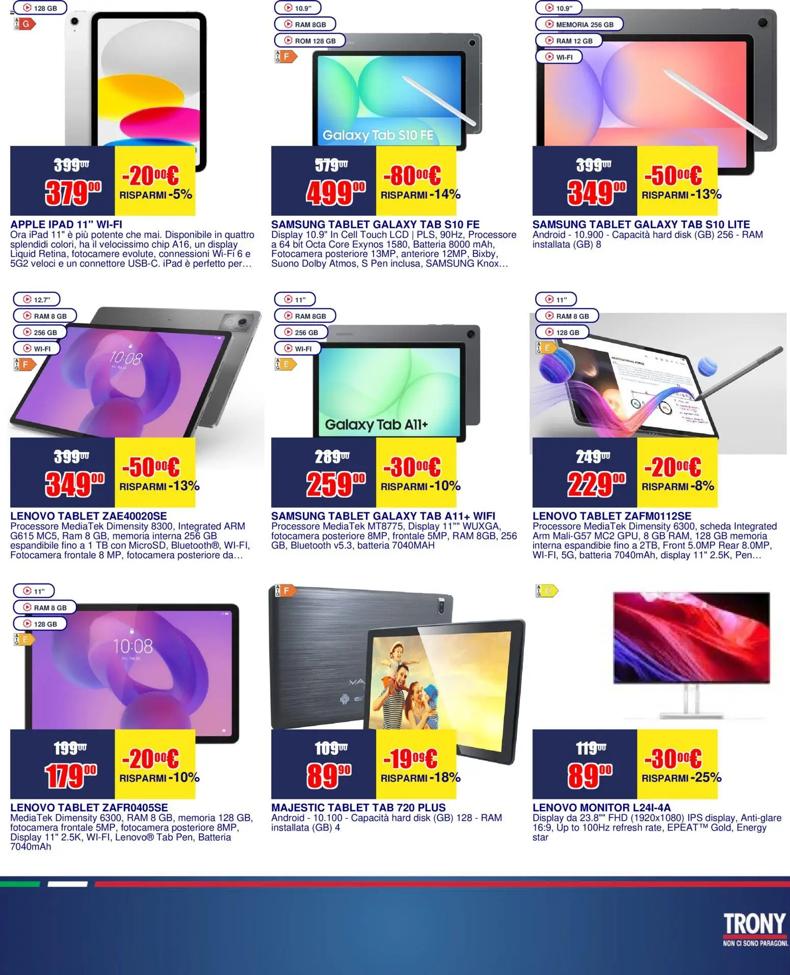 Volantino Trony del 16.04.2026 | Pagina: 19 | Prodotti: Tablet, Ipad, Batteria, Samsung