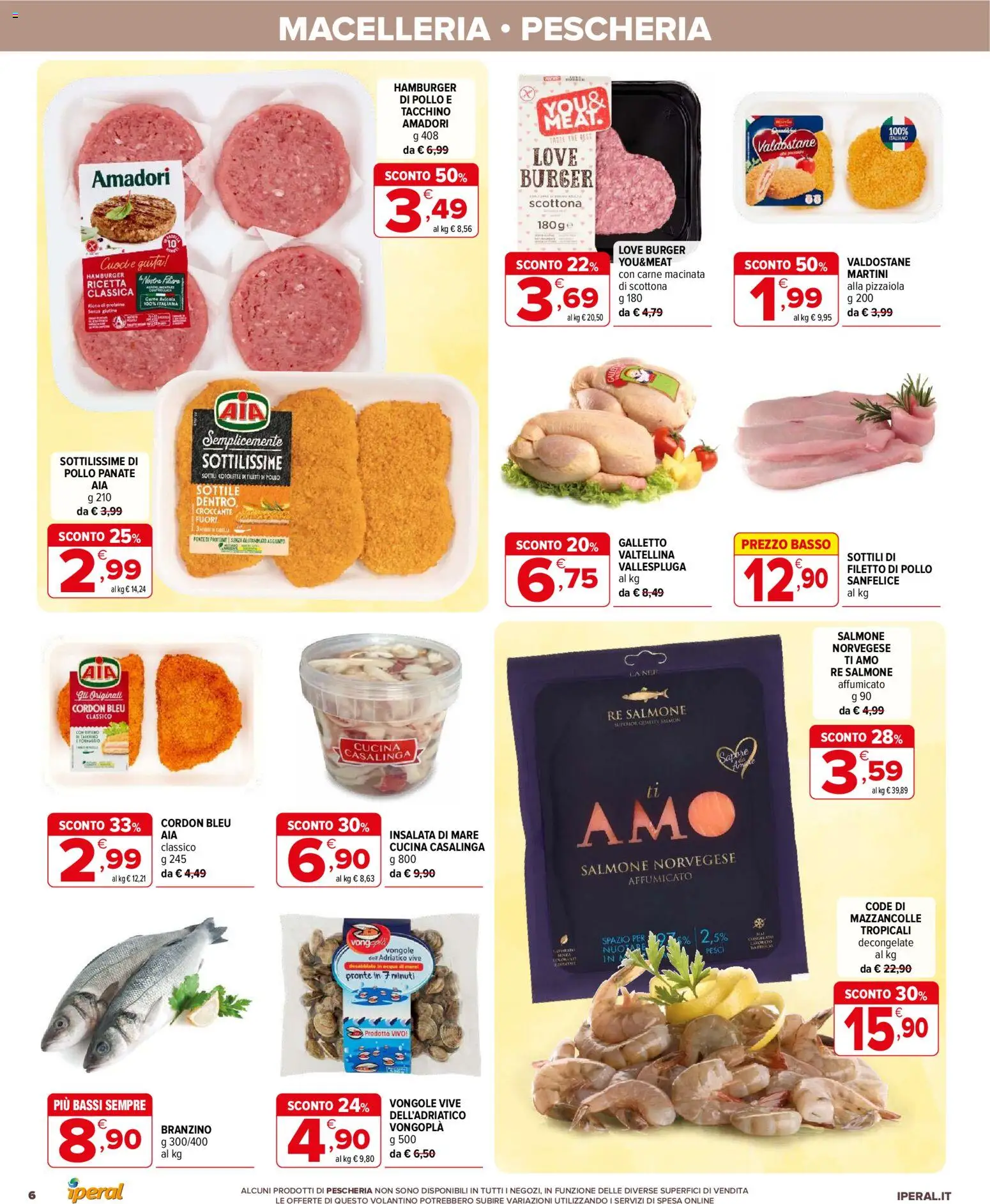 Volantino Iperal del 04.02.2026 | Pagina: 6 | Prodotti: Pollo, Vongole, Mazzancolle, Branzino
