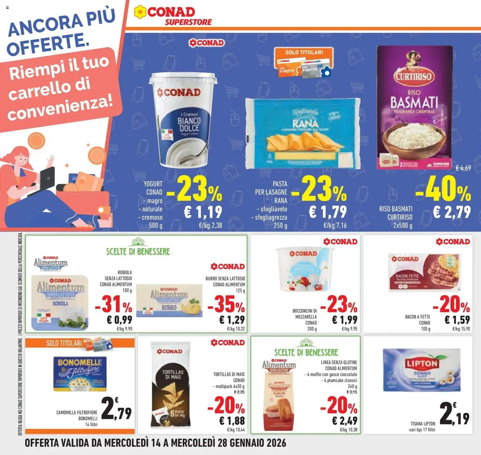 Volantino Conad del 14.01.2026 | Pagina: 34 | Prodotti: Riso Basmati, Muffin, Tortillas, Robiola