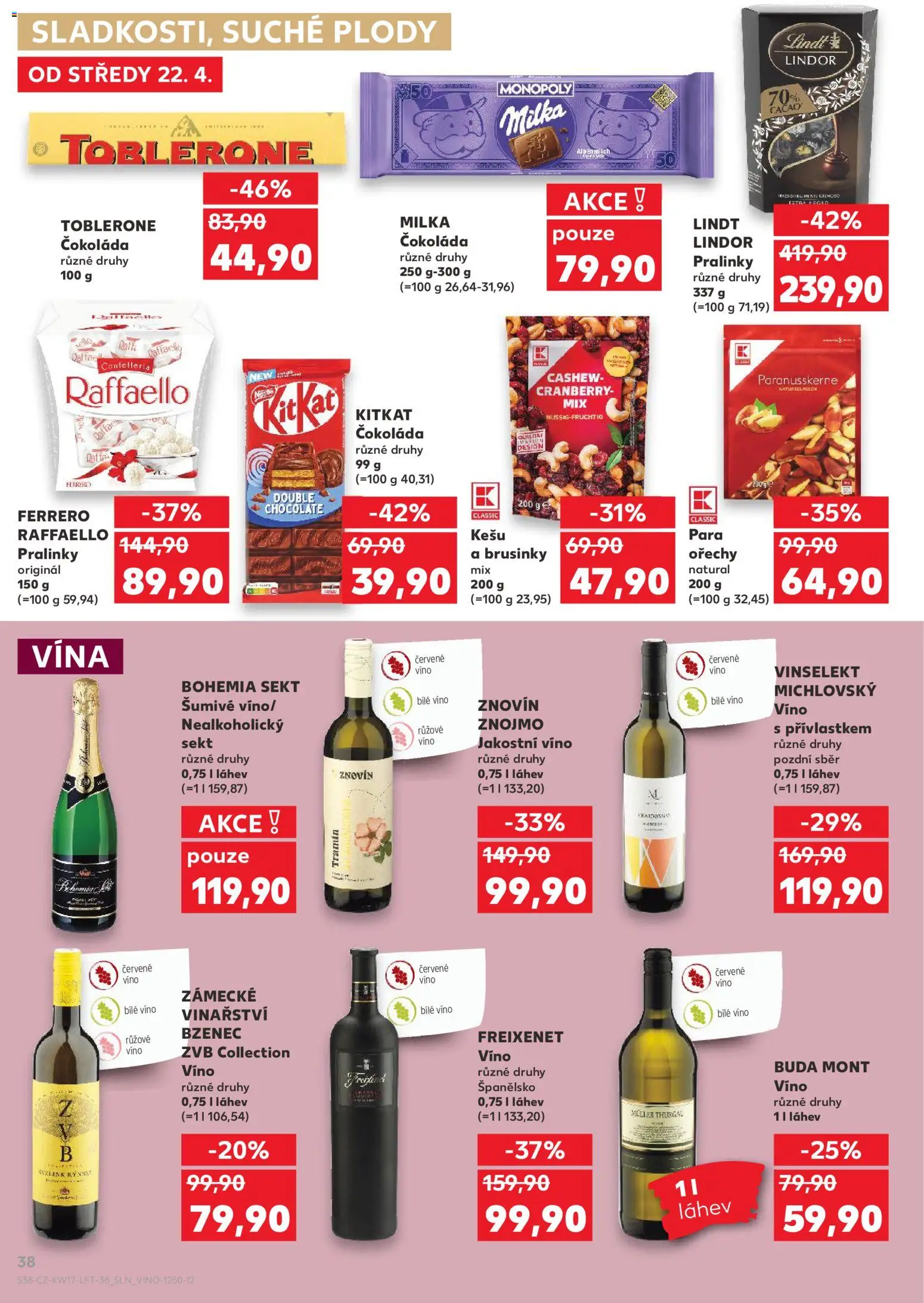 Kaufland leták - Liberec od 22.04.2026 | Strana: 38 | Produkty: Čokoláda, Milka, Víno, Ořechy