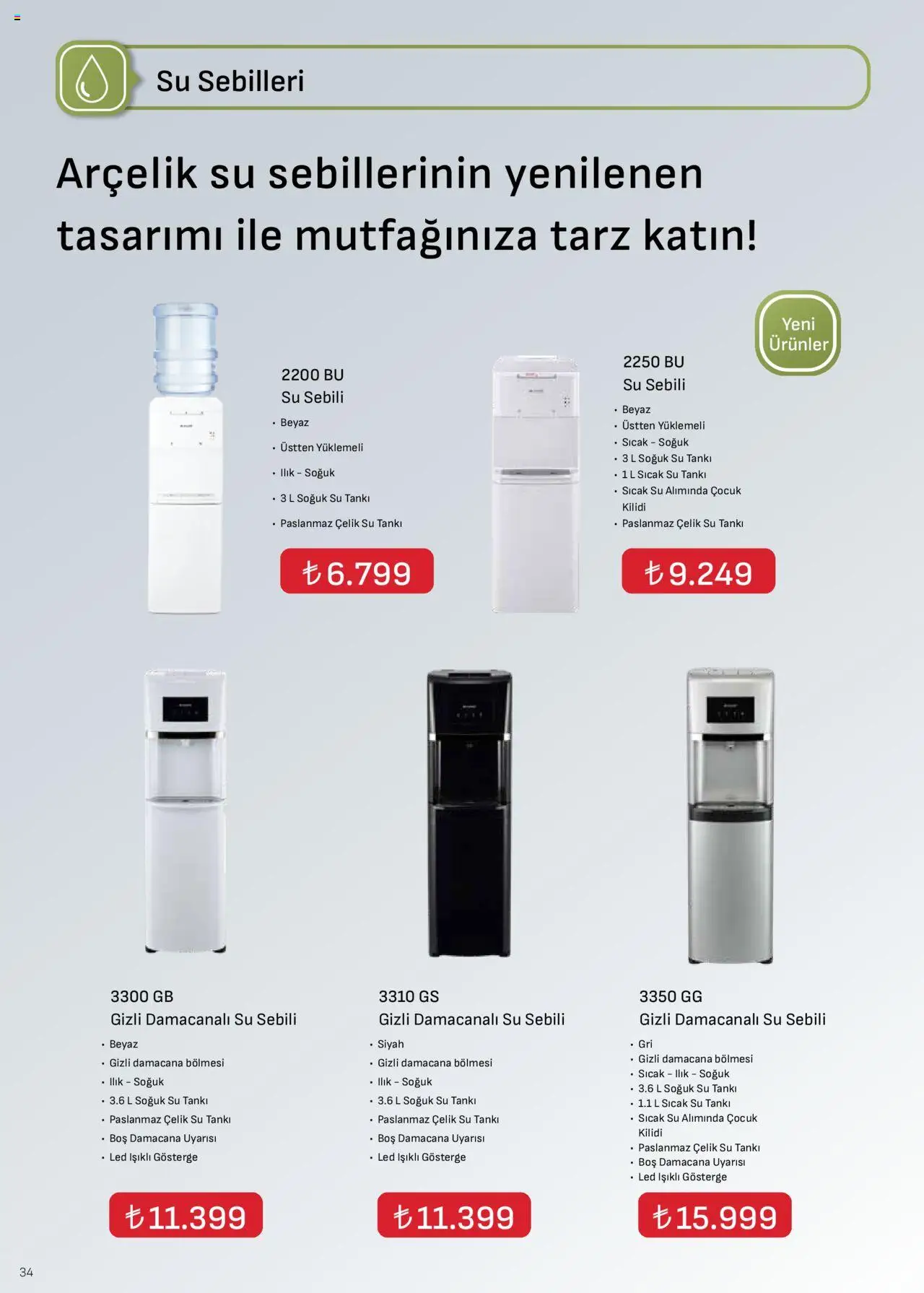 Arçelik İklimlendirme Kataloğu - 16.09.2025 tarihinden itibaren geçerlidir | Sayfa: 32 | Ürünler: Su, Su sebili