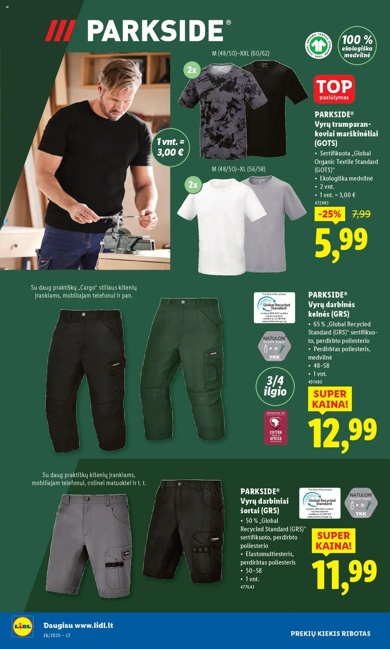 LIDL leidinys - Ne maisto prekių pasiūlymai│galioja nuo 23.06.2025 | Puslapis: 6 | Prekių: Marškinėliai, Kelnes, Šortai
