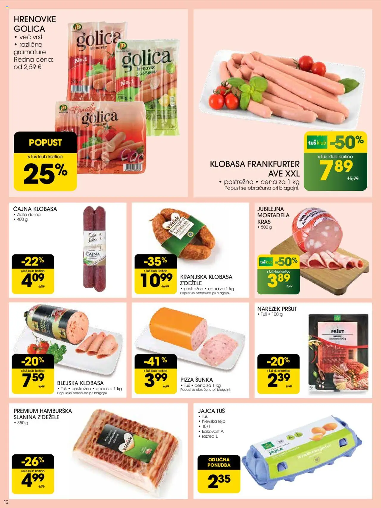 Tuš katalog │ velja od 30.07.2025 | Stran: 12 | Izdelki: Pršut, Mortadela, Slanina, Sunka
