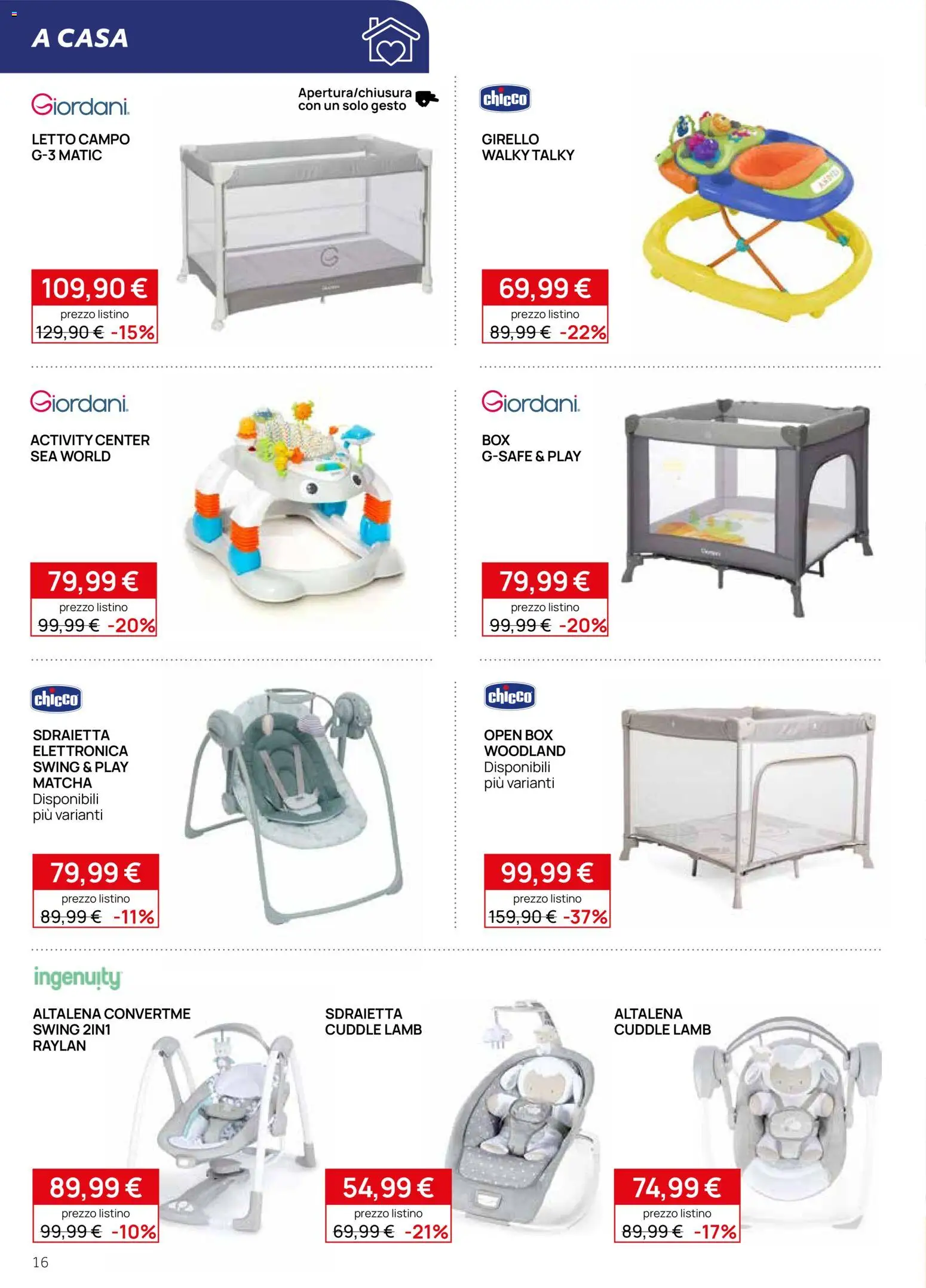 Volantino Prenatal del 17.04.2026 | Pagina: 16 | Prodotti: Altalena, Girello, Letto