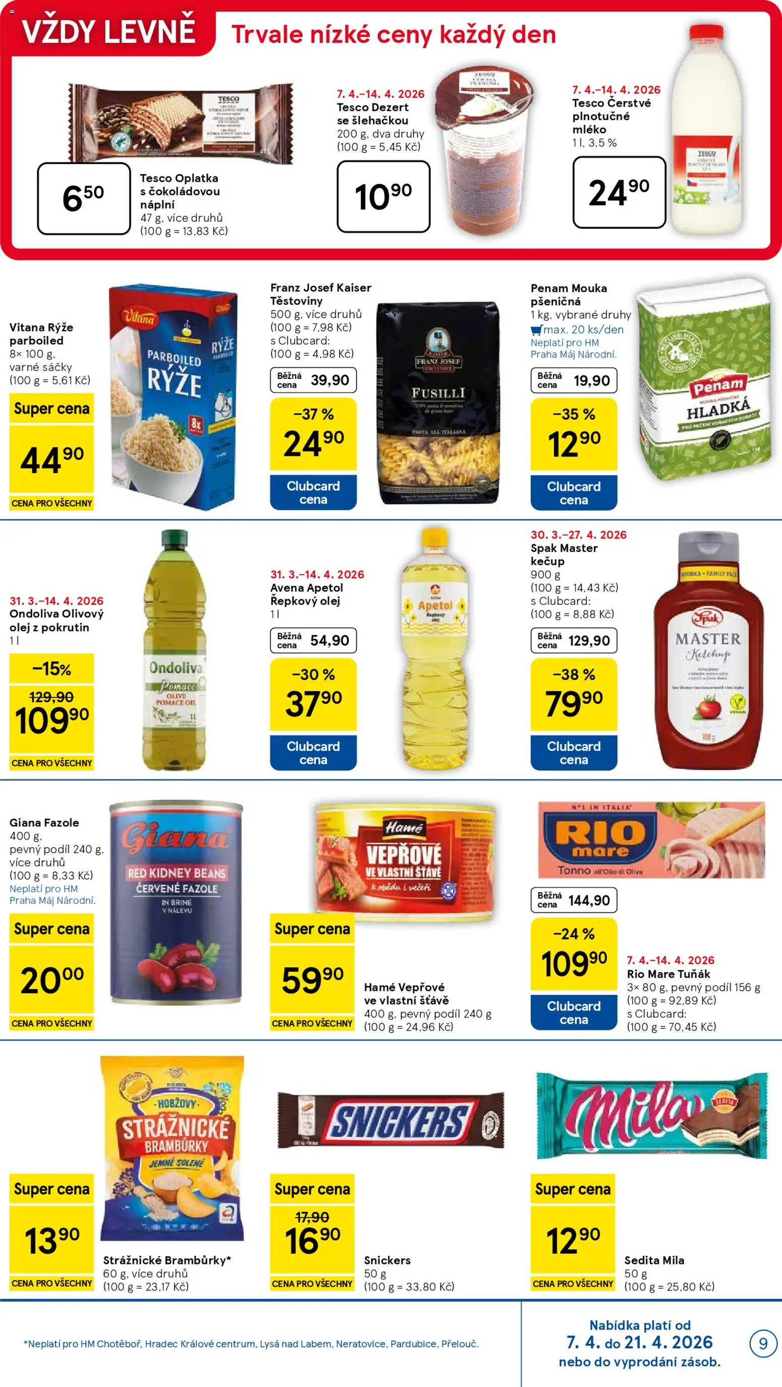 Tesco leták - Hypermarket od 07.04.2026 | Strana: 9 | Produkty: Tuňák Rio Mare, Olej, Řepkový olej, Fazole