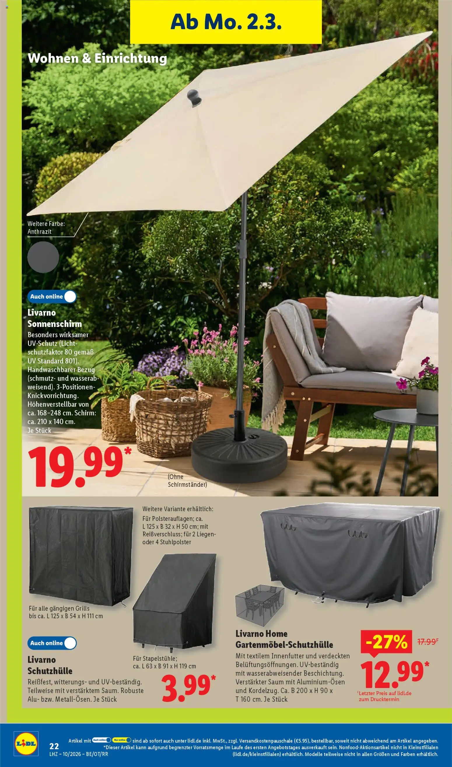 Lidl Prospekt Zossen – gültig ab 02.03.2026 | Seite: 40 | Produkte: Schirmständer, Sonnenschirm