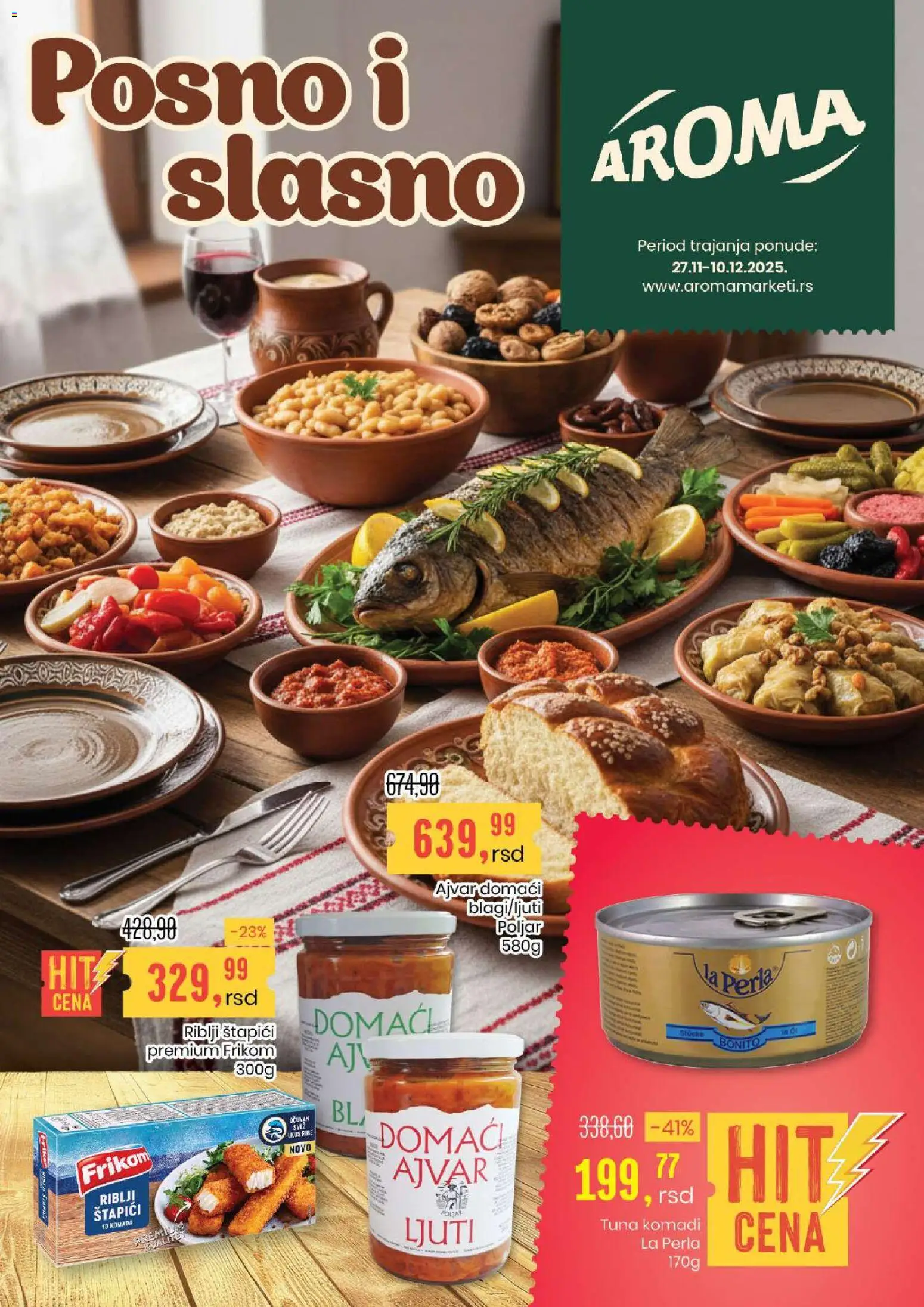 Aroma Market katalog - važi od 27.11.2025 | Strana: 1 | Proizvode: Ajvar, Riblji štapići