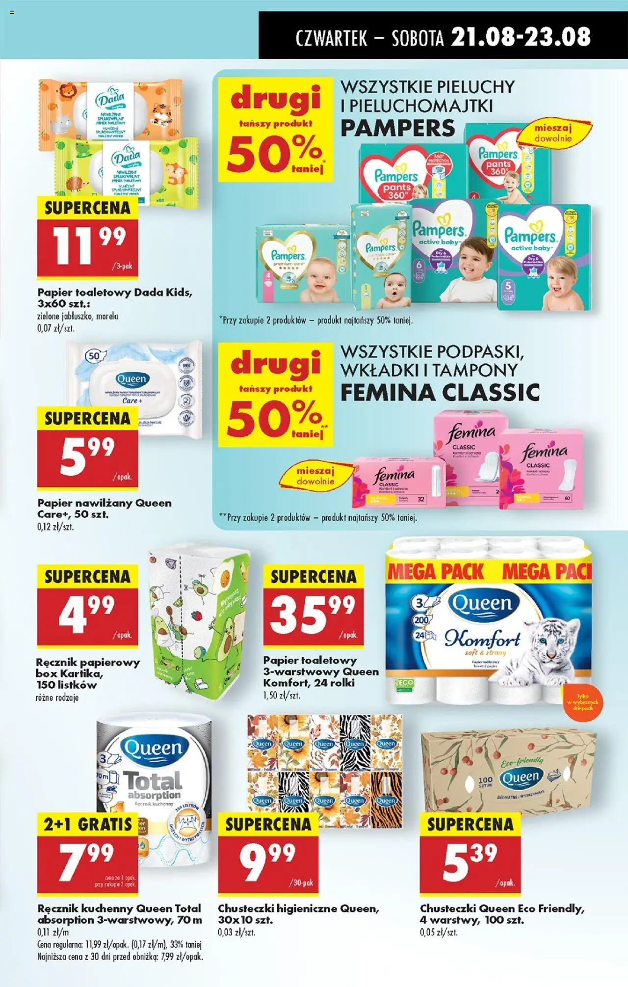 Biedronka gazetka - Oferta w tym tygodniu od 21.08.2025 | Strona: 53 | Produkty: Tampony, Chusteczki higieniczne, Pampers, Ręcznik papierowy
