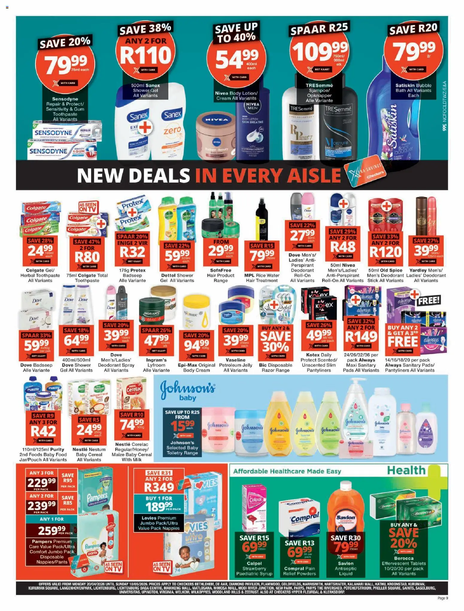New Checkers catalogue – valid from 20.04.2026 | Page: 9 | Products: Pants, Cream, Syrup, Toothpaste