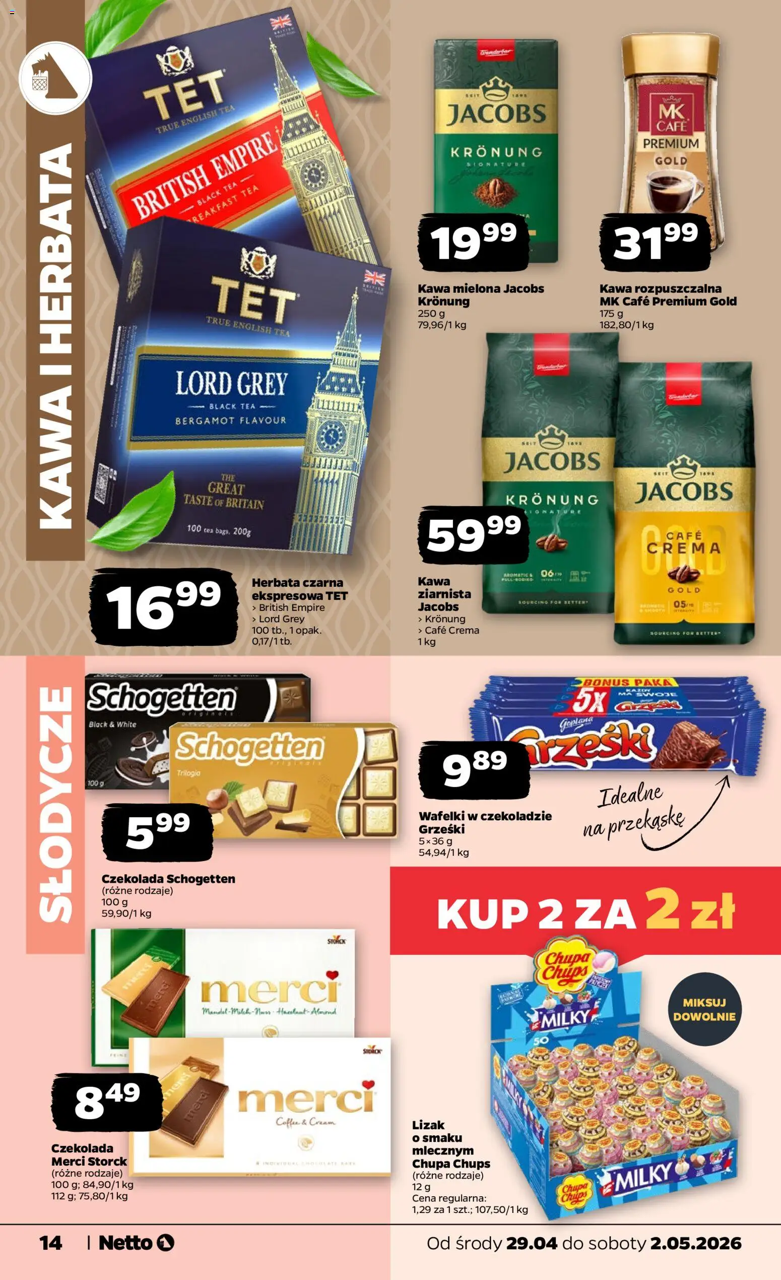 Netto gazetka od środy spożywcza od 29.04.2026 | Strona: 14 | Produkty: Słodycze, Kawa rozpuszczalna, Merci, Wafelki