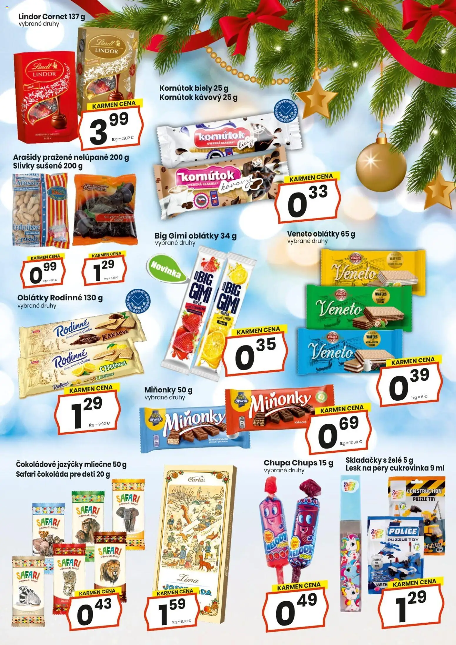 Nové KARMEN CBA akcie – leták je platný od 20.11.2025 | Strana: 3 | Produkty: Police, Lindor, Lesk na pery, Slivky