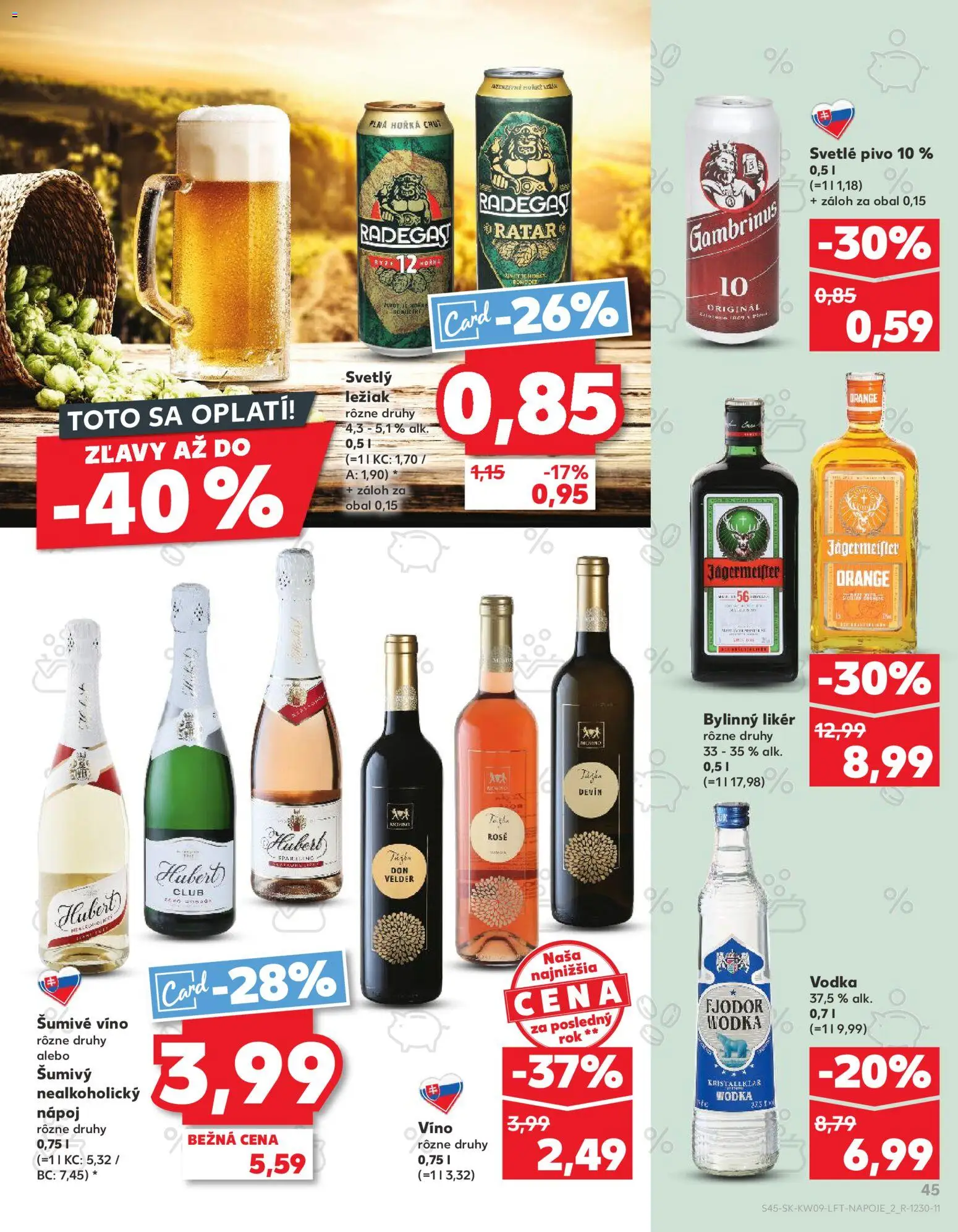 Nové Kaufland akcie – leták je platný od 26.02.2026 | Strana: 45 | Produkty: Jägermeister, Pivo, Víno, Gambrinus