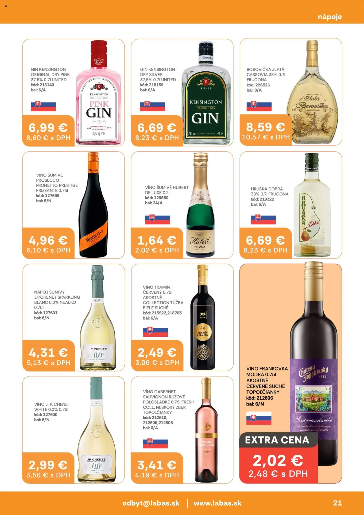 Nové Labaš akcie – leták je platný od 16.01.2026 | Strana: 21 | Produkty: Víno, Prosecco, Borovička, Gin