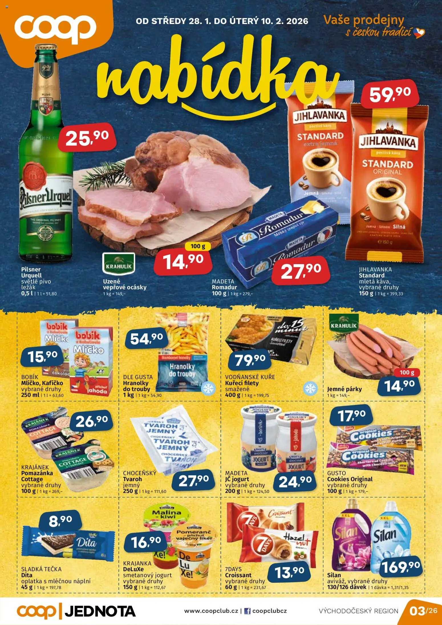 Coop leták - Východočeský region od 28.01.2026 | Strana: 1 | Produkty: Káva, Pivo, Tvaroh, Mletá káva