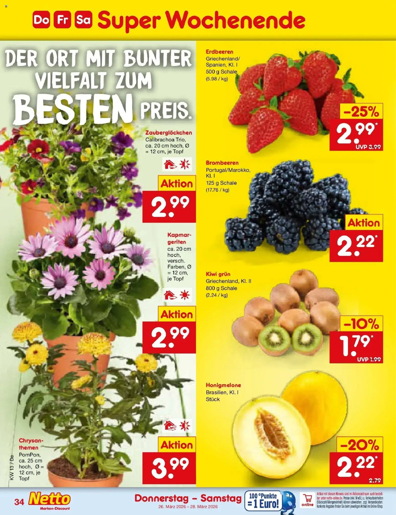 Netto Marken-Discount Prospekt Waiblingen-Bittenfeld	 – gültig ab 23.03.2026 | Seite: 48 | Produkte: Honigmelone, Erdbeeren, Kiwi