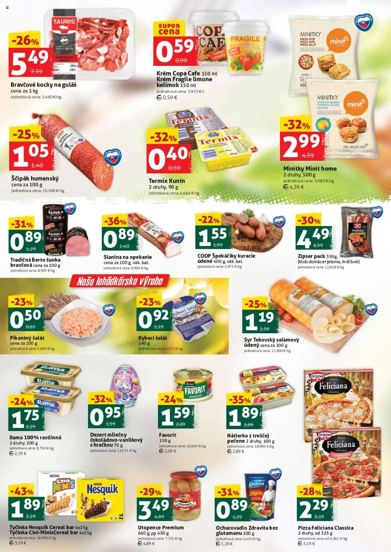 COOP Jednota víkendová ponuka │ platný od 28.08.2025 | Strana: 2 | Produkty: Syr, Šunka, Pizza, Nesquik