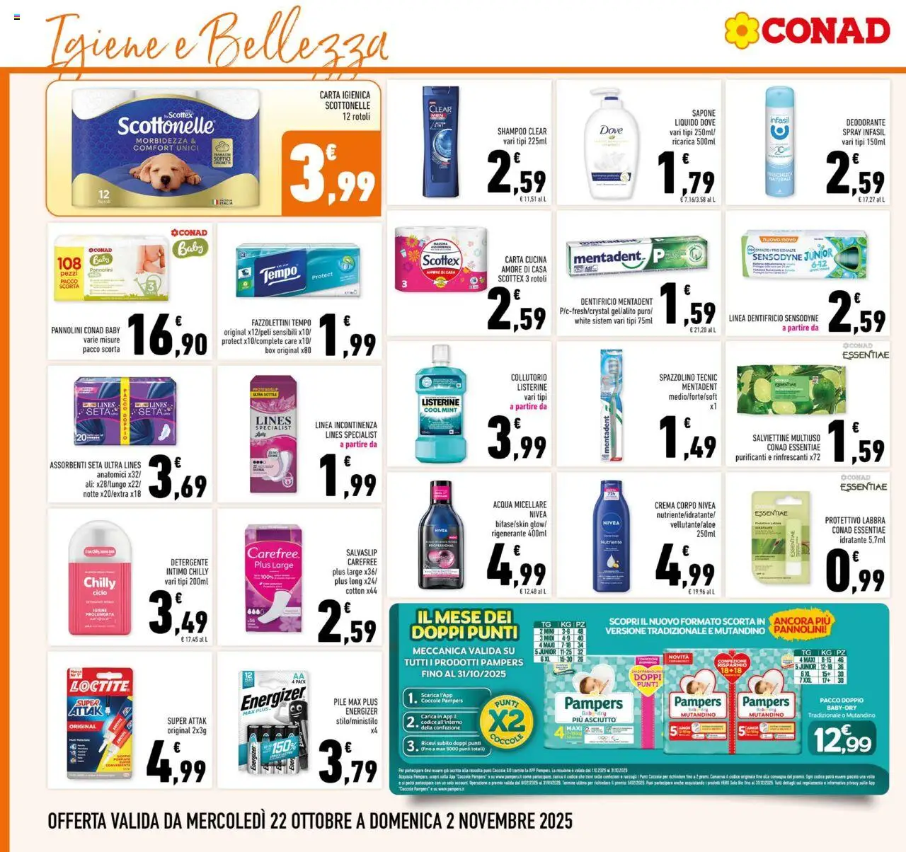 Volantino Conad del 22.10.2025 | Pagina: 22 | Prodotti: Crema, Spazzolino, Collutorio, Detergente